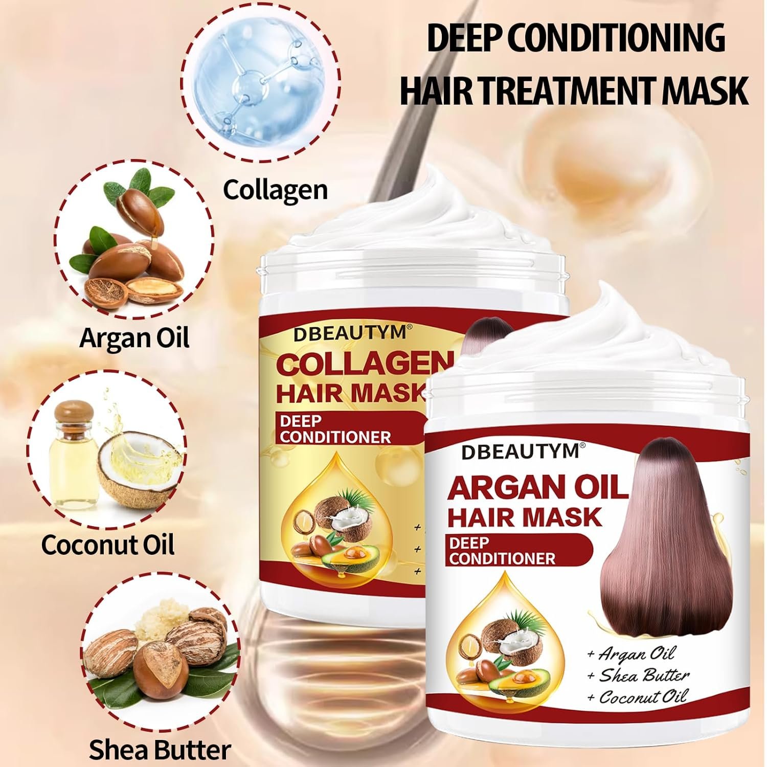 2 Pack Collagen & Argan Oil Conditioning Hair Mask - Deep Repair for Dry, Damaged, Frizzy Hair and Split Ends - Image 3