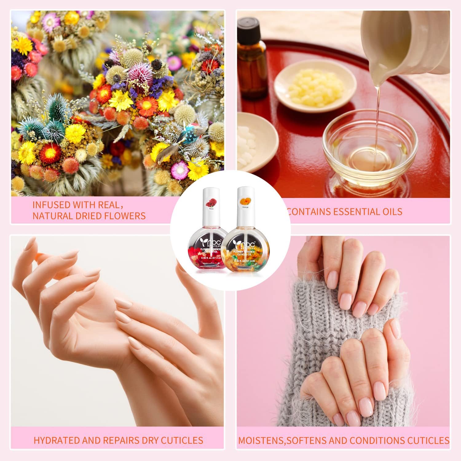 Cuticle Oil, Nail Growth Oil Natural Blend of Jojoba, Vitamin E Nail Cuticle Oil for Repairs Cuticles Overnight Moisturizes and Strengthens Nails Cuticles 2 x 0.92 oz Orange & Rose - Image 7
