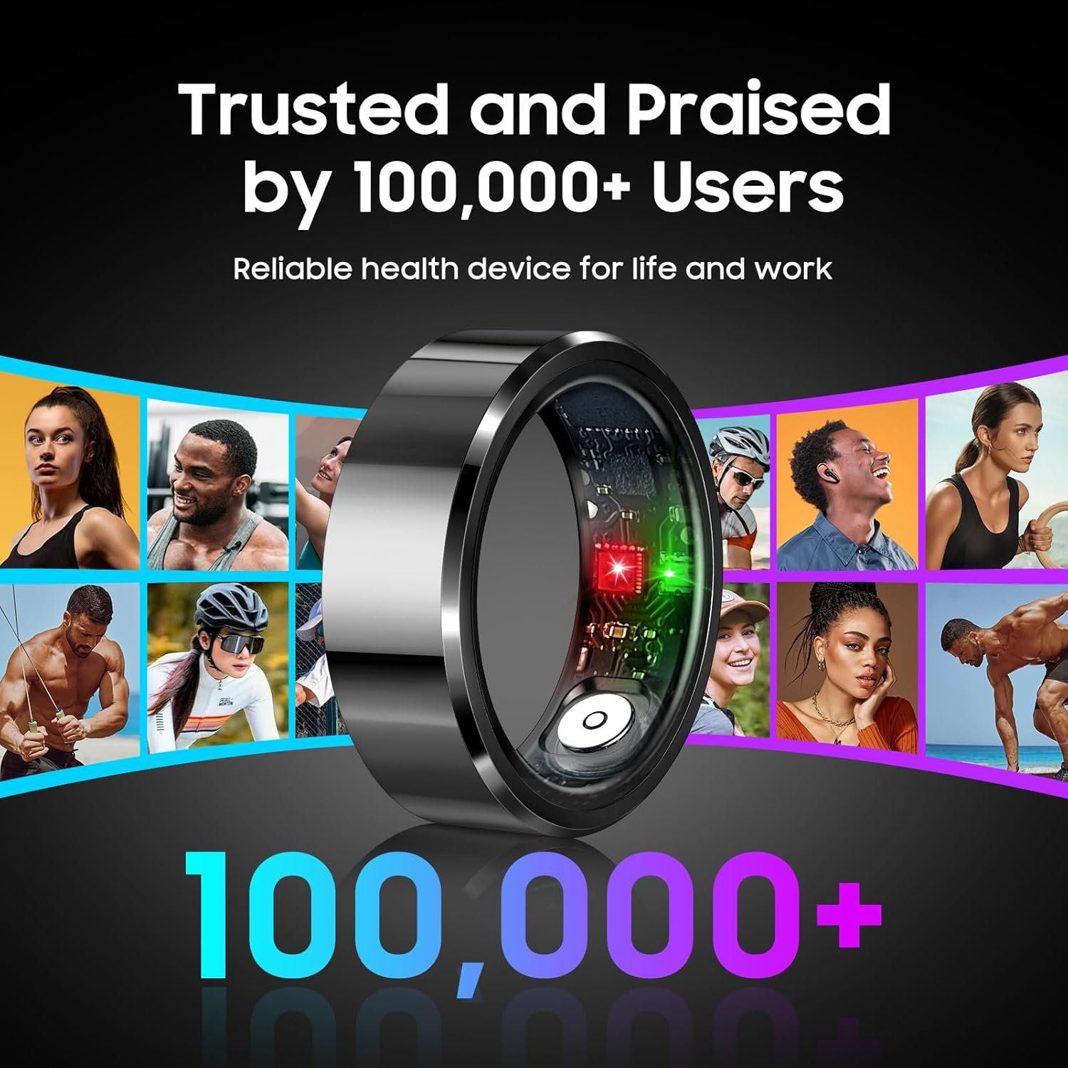 Smart Ring, Wearable Fitness Ring Health Tracker, Sleep Tracking, Heart Rate Fitness Tracker, 5-7 Days Battery Life (Black, 8#) - Image 7