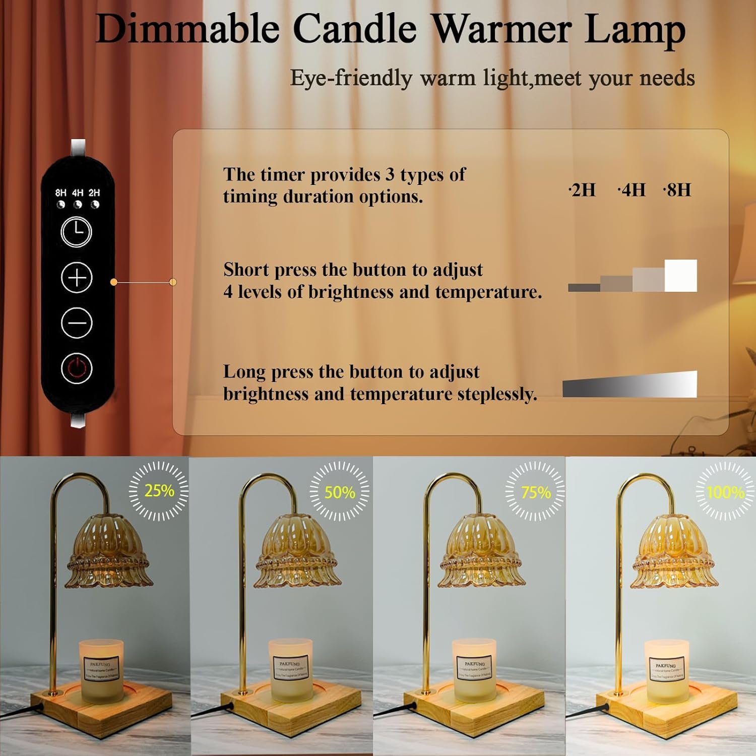 Dimmable Candle Warmer Lamp with Timer & 2 Bulbs for Bedroom Home Décor, Wax Melting Warmer for Large Scented Jar Candles, Mother's Day Gift for Mom Women Her - Image 4