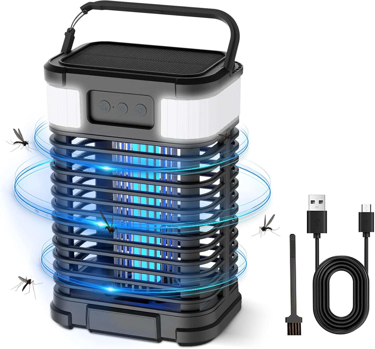 Solar Bug Zapper Outdoor Waterproof, Mosquito Zapper 2 in 1 Portable & Rechargeable Pest Control with 4000mAh Battery & LED Night Light, 4200V Electric Fly Zapper for Home, Patio, Backyard (Black) - Image 2