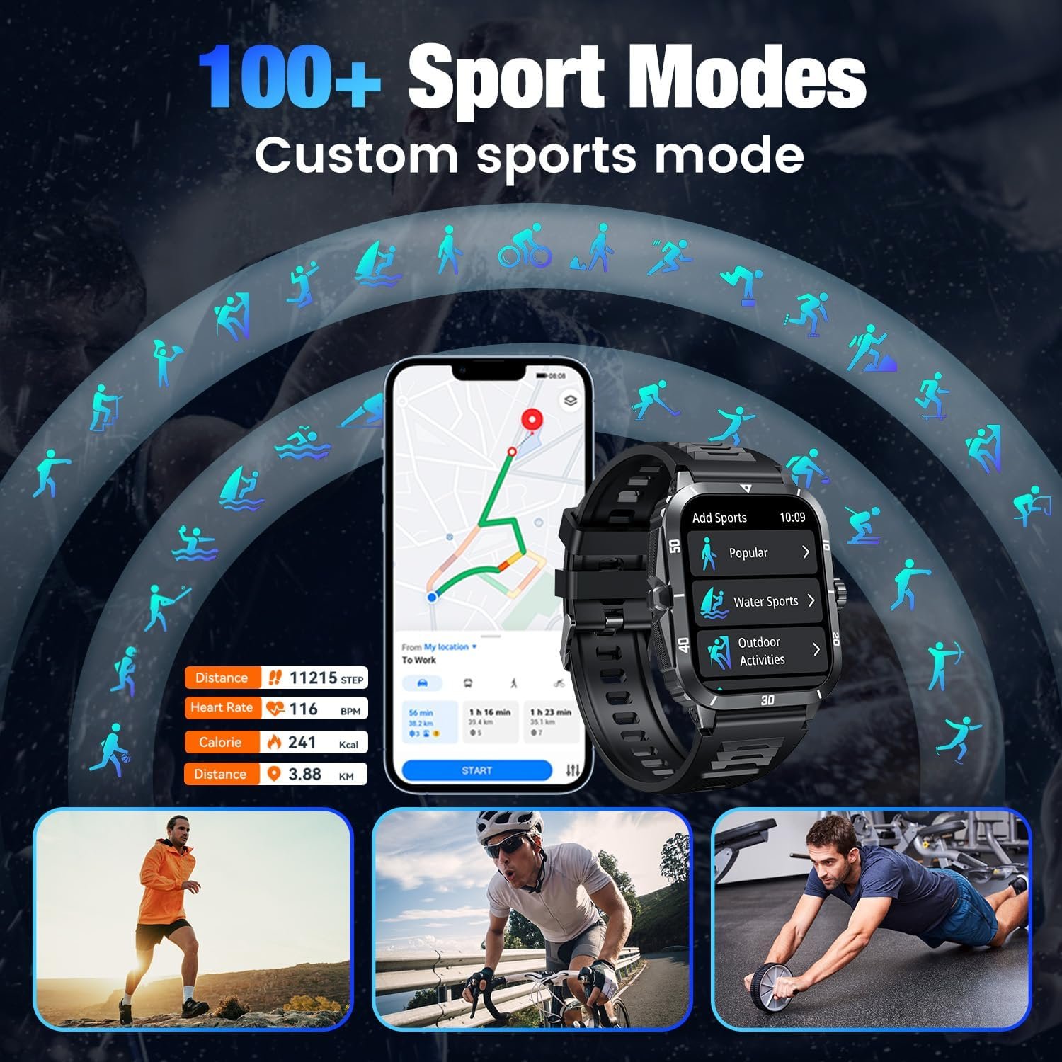 Smartwatch for Men Android iOS Phones: Smart Watch Fitness Tracker 2.0" Full Touchscreen with Answer/Make call Waterproof Blood Pressure Heart Rate Sport Pedometer Sleep Digital Step Activity Monitor - Image 7