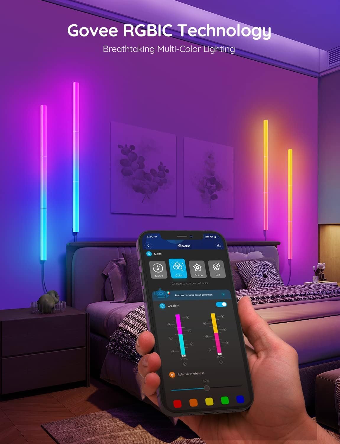 Govee Glide Wall Lights, RGBIC LED Lights, Smart Gaming Lights Works with Alexa and Google Assistant, RGB Light Bar, LED Wall Lights for Bedroom, 2 Panels Set (3 Sections/Panel) - Image 7