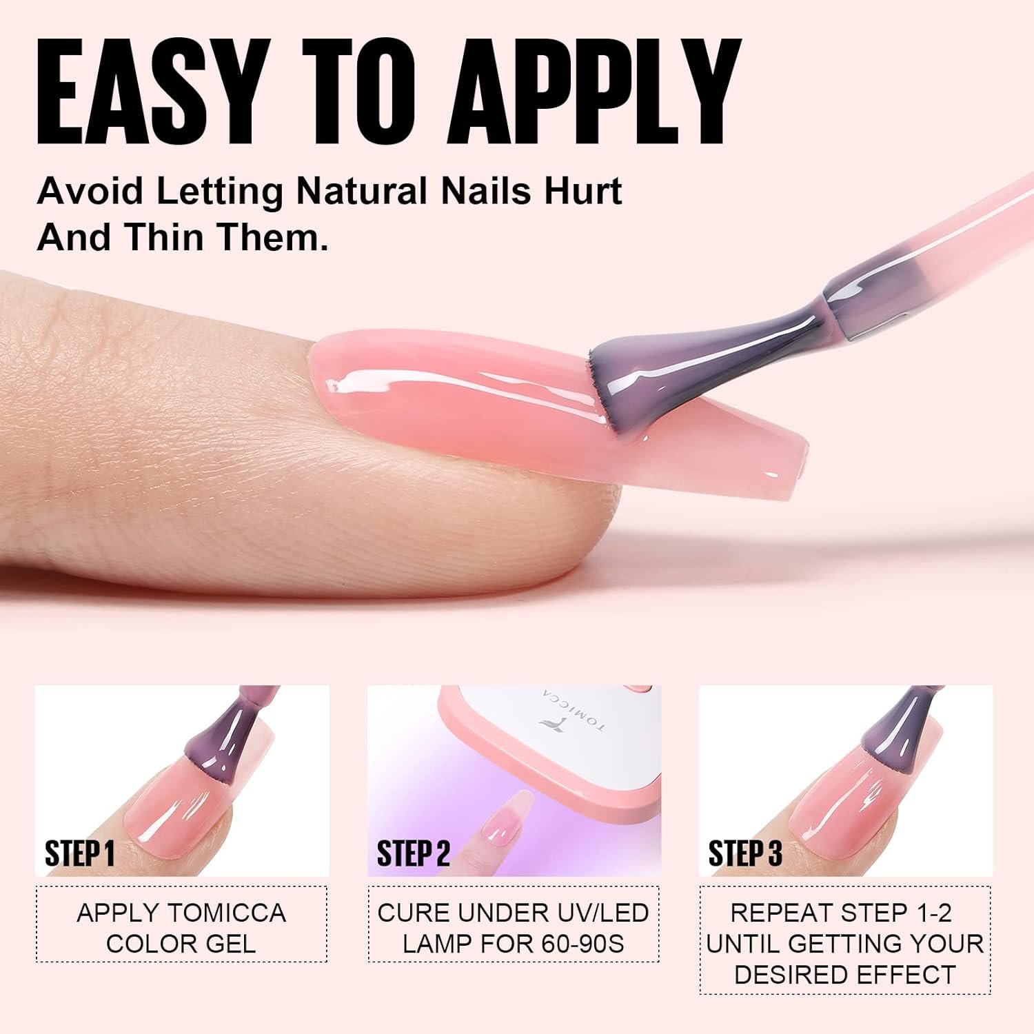 TOMICCA Pink Gel Nail Polish, Clear Pink Gel Polish, Pink Nude Gel Polish, Soak Off UV Jelly Gel Nail Polish, Sheer Translucent Colors Nail Art French Manicure DIY - Image 7