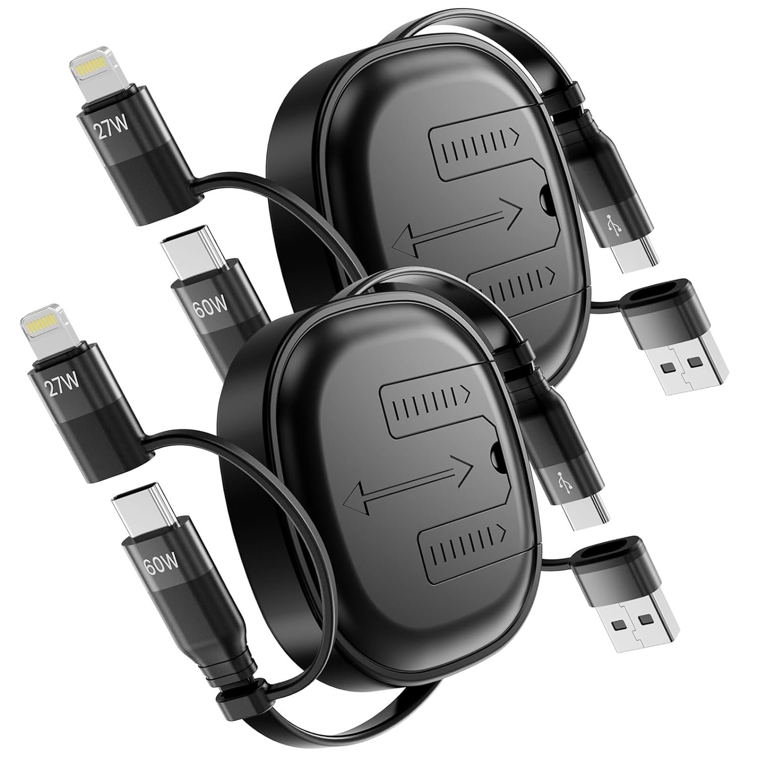 Multi Charging Cable, 2Pack 5 in 1 Retractable Lightning Chrger Cable 60W Fast Charging & Data Sync, Retractable Charging Cord Multi Car Charger for iPhone 16/15/14/13 iPads Samsung S24 S23 Tablets - Image 2