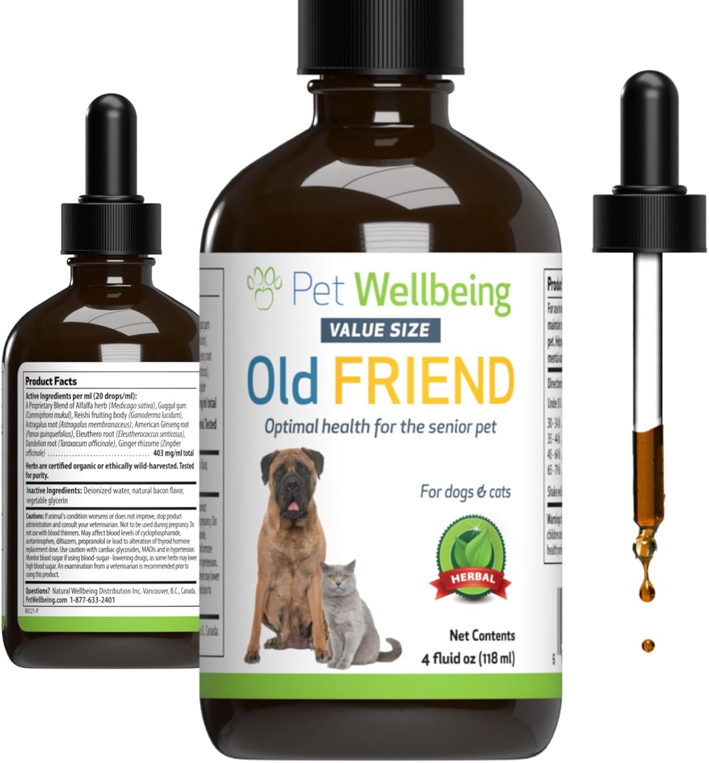 Pet Wellbeing Old Friend for Senior Dogs & Cats - Vet-Formulated - Aging Immune System & Joint Mobility Support in Older Pets - Natural Herbal Supplement 4 oz (118 ml) - Image 2