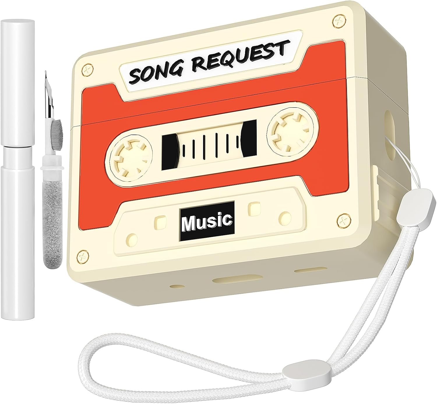 Cassette Tape Case Cover for AirPods Pro 2nd Generation,Look Back Past,Enjoy Future,Shock Resistant,Washable,Scratch Proof,with Cleaning Kit&Beautiful Lanyard (Classic White) - Image 2