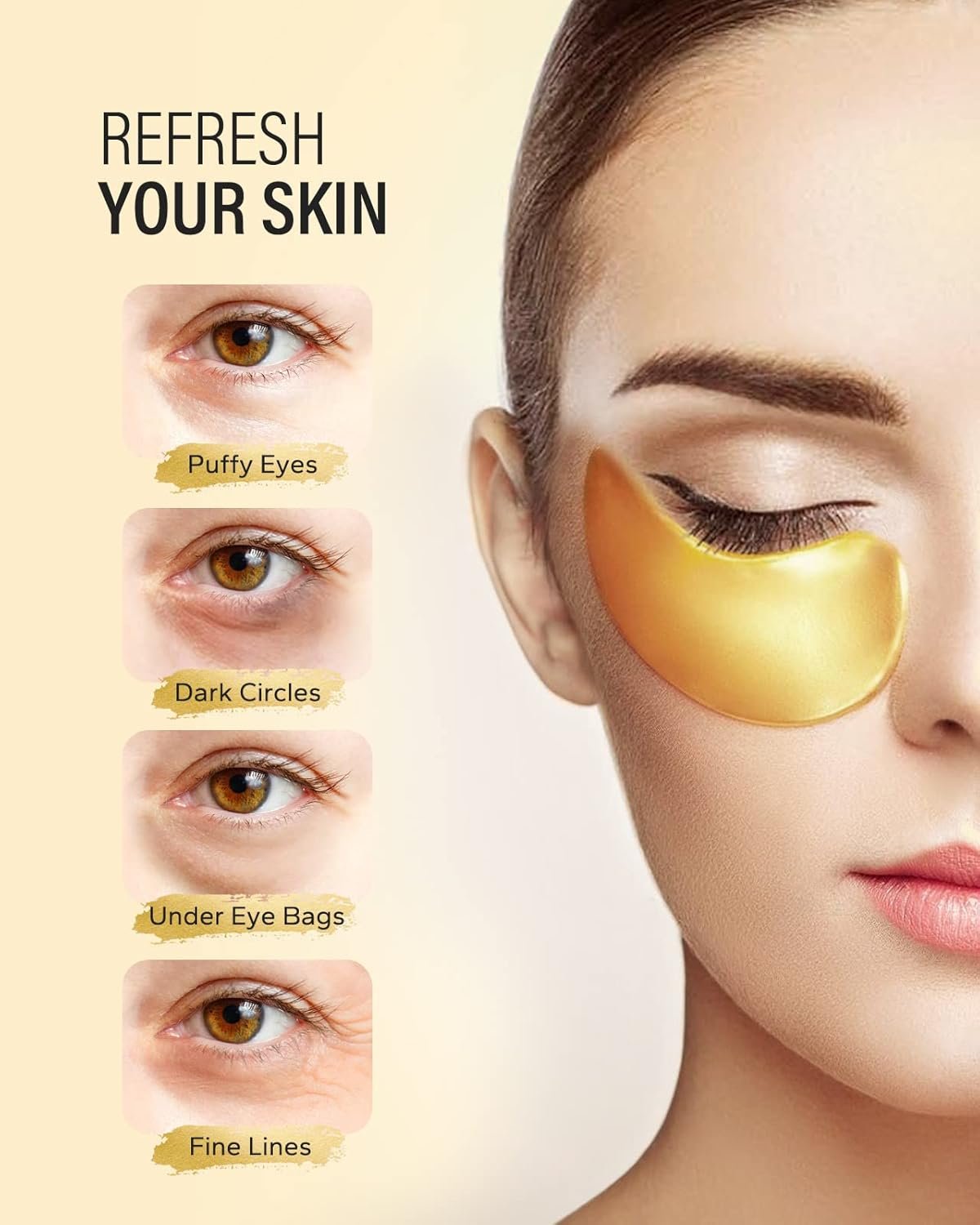 24k Gold Under Eye Patches (25 Pairs), eye mask, Collagen Skin Care Products, Eye Patches for Puffy Eyes, eye masks for dark circles and puffiness - Image 3