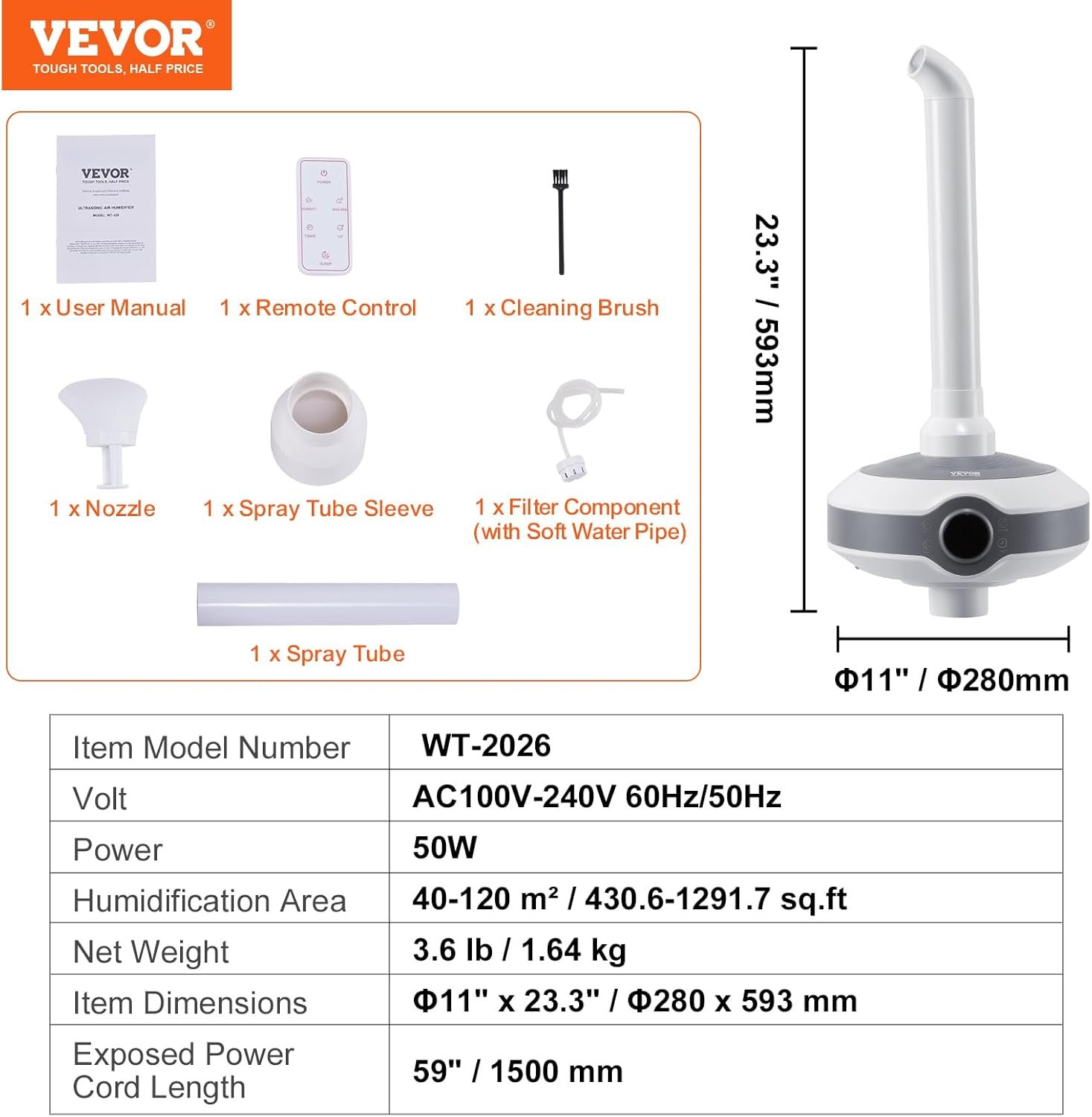 VEVOR Humidifier for Large Room 1291.7 sq ft, Industrial Commercial Humidifier 560ml/h Output, Auto Shut-Off Ultrasonic Cool Mist Humidifiers for Home Greenhouse Indoor Planting Warehouse Office - Image 9