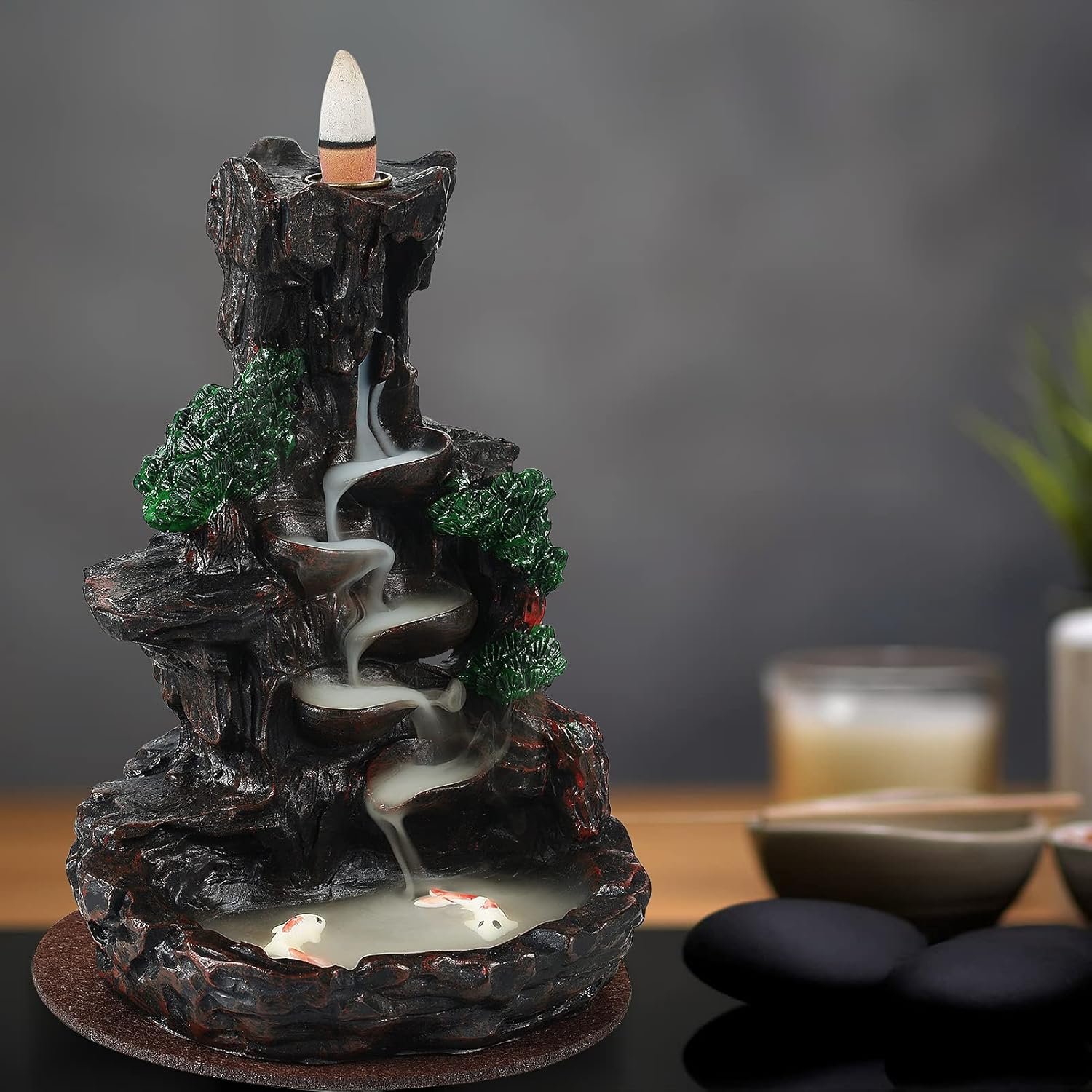 SOLEJAZZ Backflow Incense Burner Waterfall/Mountain Tower Incense Holders, with 120 Backflow Incense Cones, 30 Incense Sticks, Home Decor Aromatcherapy Ornamen - Image 7