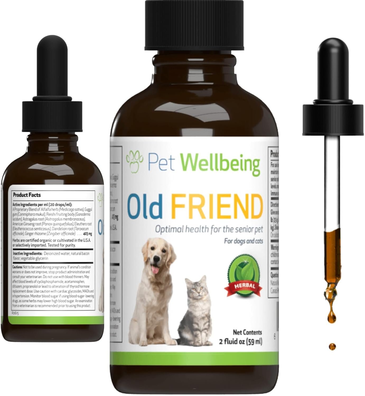 Pet Wellbeing Old Friend for Senior Dogs - Vet-Formulated - Aging Immune System & Joint Mobility Support in Older Canines - Natural Herbal Supplement 2 oz (59 ml) - Image 2
