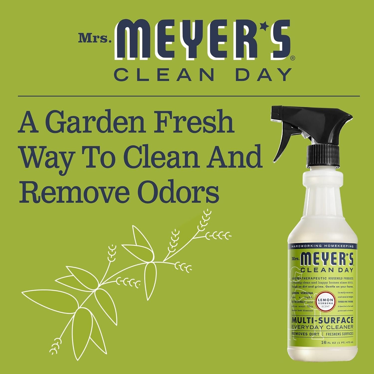 MRS. MEYER'S CLEAN DAY All-Purpose Cleaner Spray, Cruelty Free Formula, Lemon Verbena, 16 fl. oz - Pack of 3 - Image 8