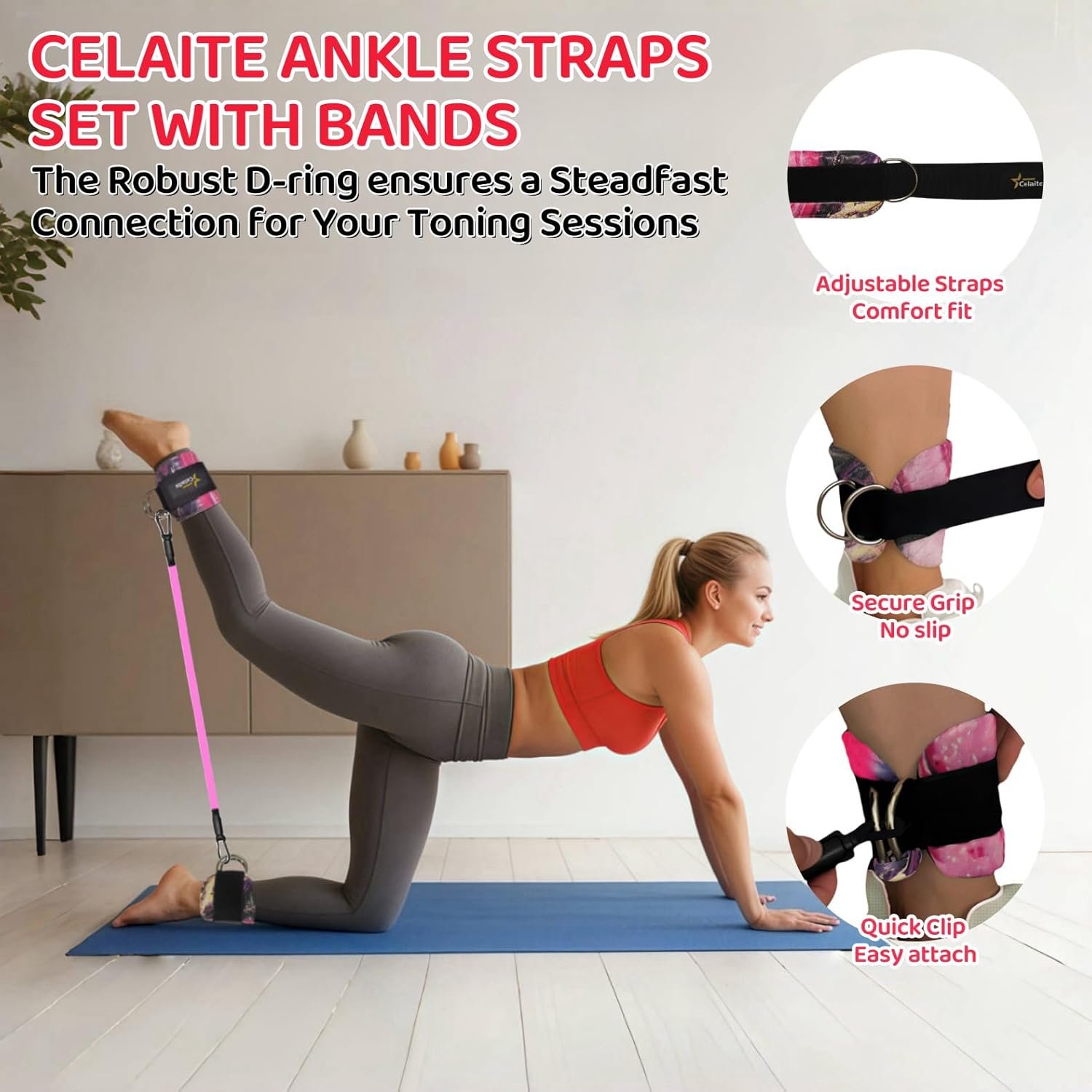 Ankle Resistance Bands with Cuffs, Ankle Straps with Resistance Bands for Working Out, Portable Booty Bands for Working Out, Kick Back Exercise Bands (10, 20, 30 lbs) & a Mesh Bag - Image 4