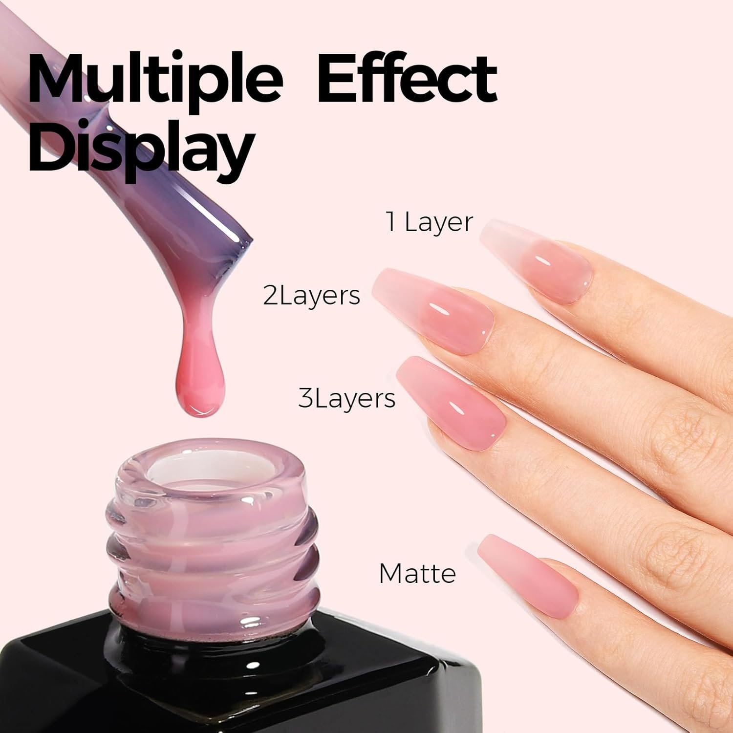 TOMICCA Pink Gel Nail Polish, Clear Pink Gel Polish, Pink Nude Gel Polish, Soak Off UV Jelly Gel Nail Polish, Sheer Translucent Colors Nail Art French Manicure DIY - Image 5