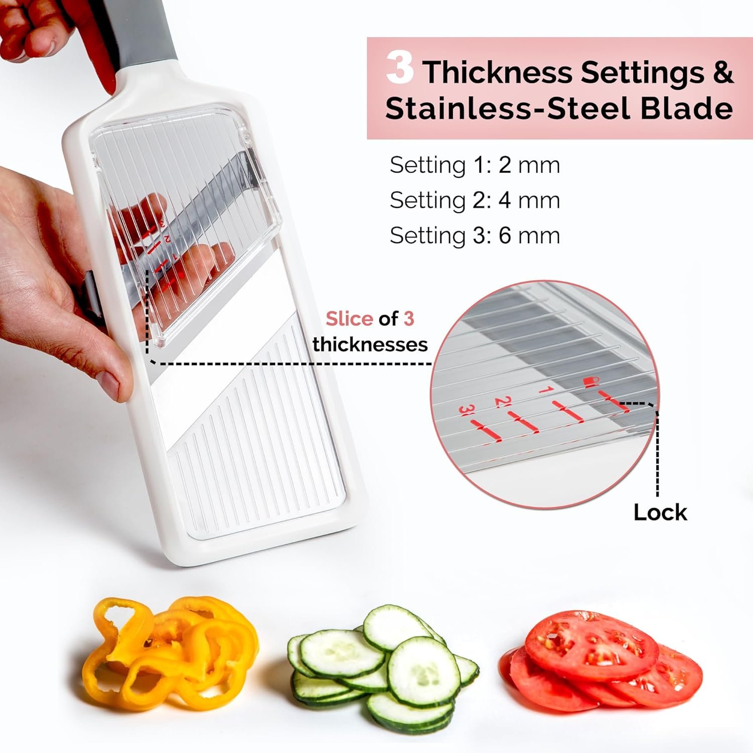 Multi Handheld Mandoline Slicer - Adjustable Stainless Steel Blades, Comfort Grip, Safety Features, Dishwasher Safe Easy to Clean Ideal for Fast and Precise Slicing of Fruits and Vegetables - Image 3