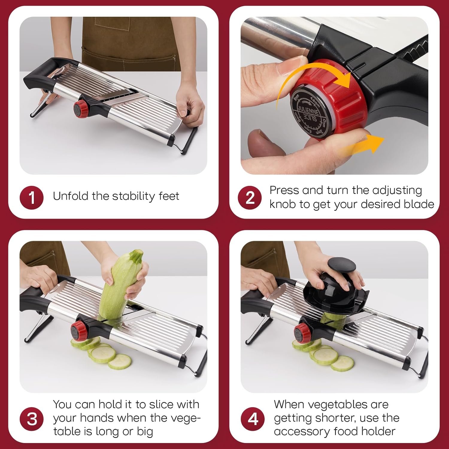 X Home Stainless Steel Mandoline Slicer for Kitchen, Adjustable Food Slicer for Vegetable, Cucumber, Potato, Cleaning Brush & Food Pusher Included - Image 7