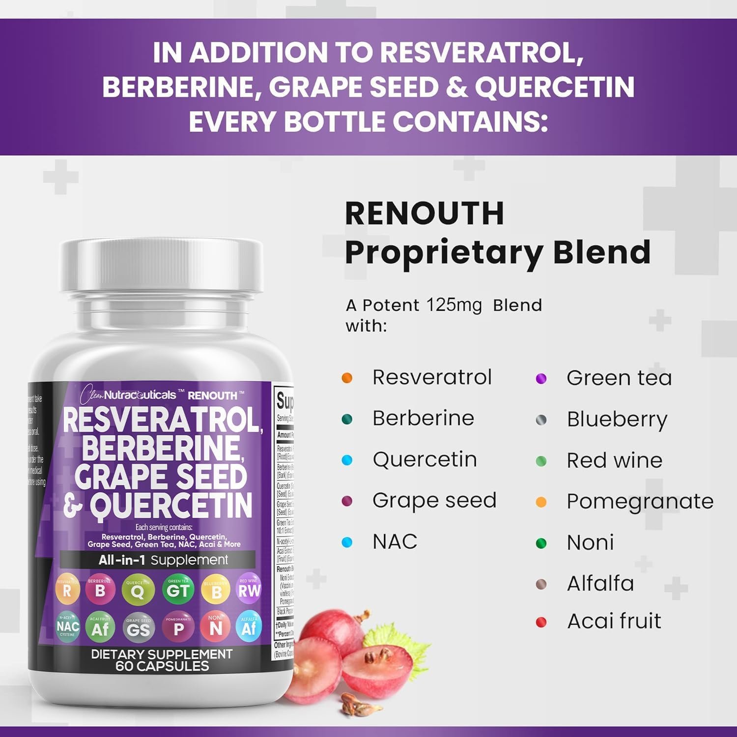Resveratrol 6000mg Berberine 3000mg Grape Seed Extract 3000mg Quercetin 4000mg Green Tea Extract - Polyphenol Supplement for Women and Men with N-Acetyl Cysteine, Acai Extract - 60 Capsules - Image 6