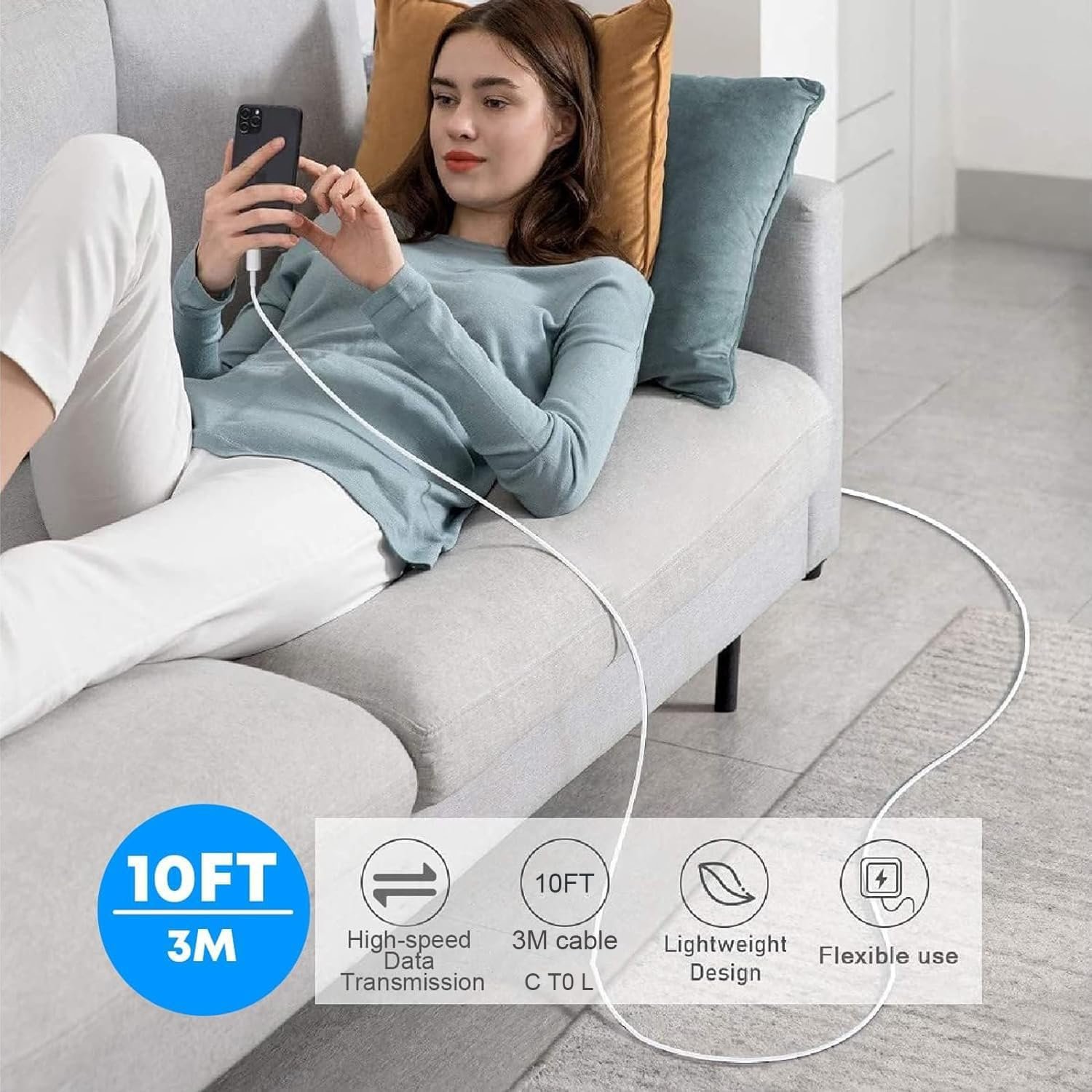 iPhone Charger Fast Charging 10 FT, PD 20W USB C Wall Charger Block with 10FT Long Type C to Lightning Fast Charging Data Sync Cable Compatible with iPhone 14 13 12 11 XS XR X 8 iPad - Image 8