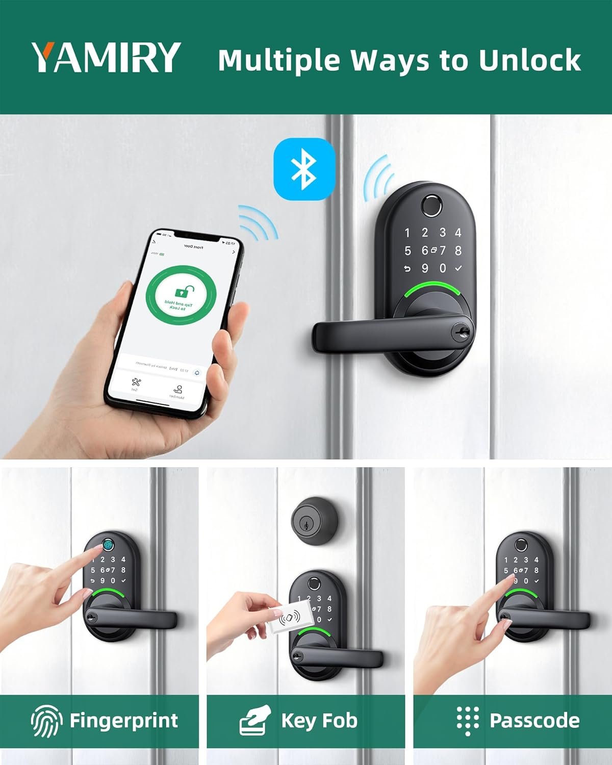Smart Door Handle Lock with Keypad:Yamiry Fingerprint Lock - Keyless Entry Door Lock for Front Door - Digital Door Lock - WiFi Door Lock with APP - Genarate Passcode Remotely - DIY Installation - Image 3
