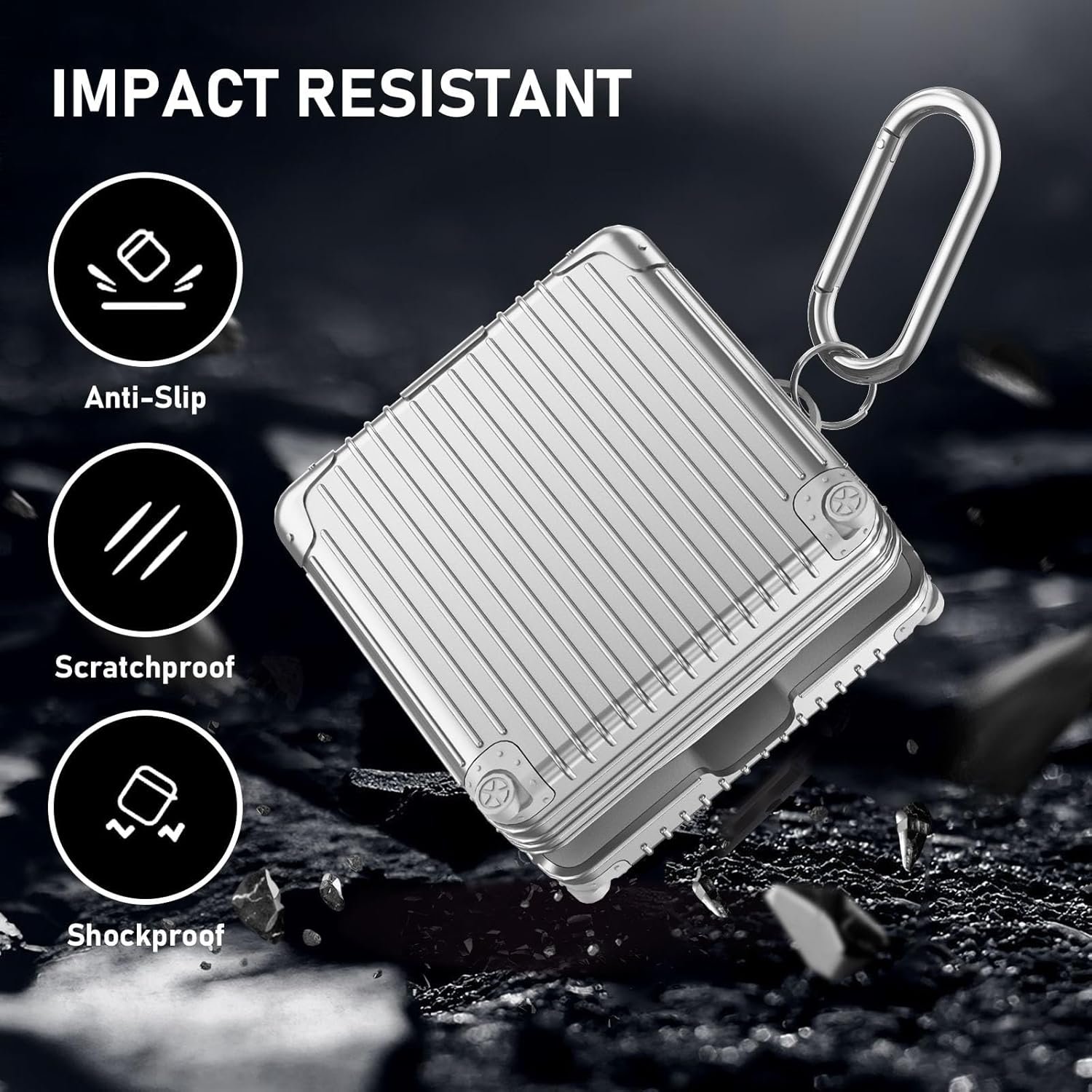 for Beats Fit Pro Case Cover,Fanny Cute Case for Apple Beats Fit Pro 2021 Fashion Suitcase Design Hard Protective Earbuds Case for Women Men with Keychain Accessories-Silver - Image 4