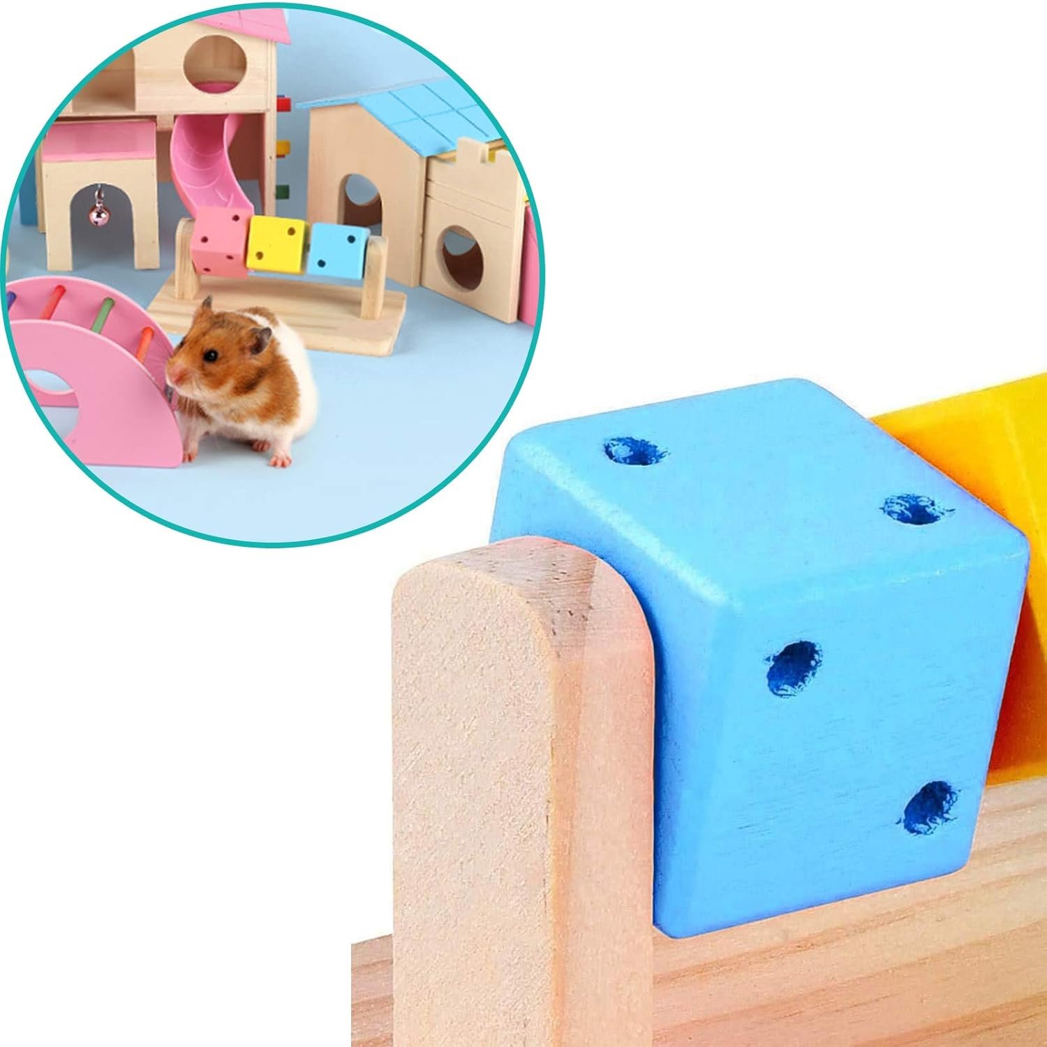Besimple Hamster Chew Toys, Hamster Enrichment, Guinea Pig Toys and Accessories for Cage, Wood Hamster Platform Chew Toys for Teeth, Dwarf Hamster Chews, Colorful Wooden Block for Small Pets - Image 4