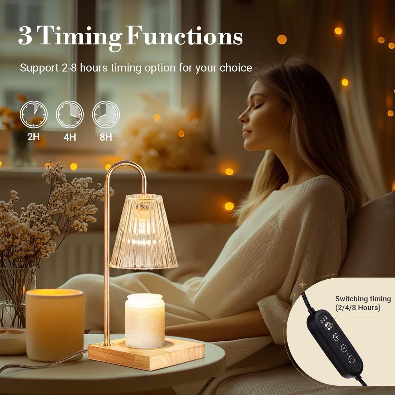 Candle Warmer Lamp, Electric Candle Lamp Warmer, Gifts for Mom, House Warming Gifts New Home Bedroom Decor Dimmable Wax Melt Warmer for Scented Wax with 2 Bulbs, Jar Candles - Image 5
