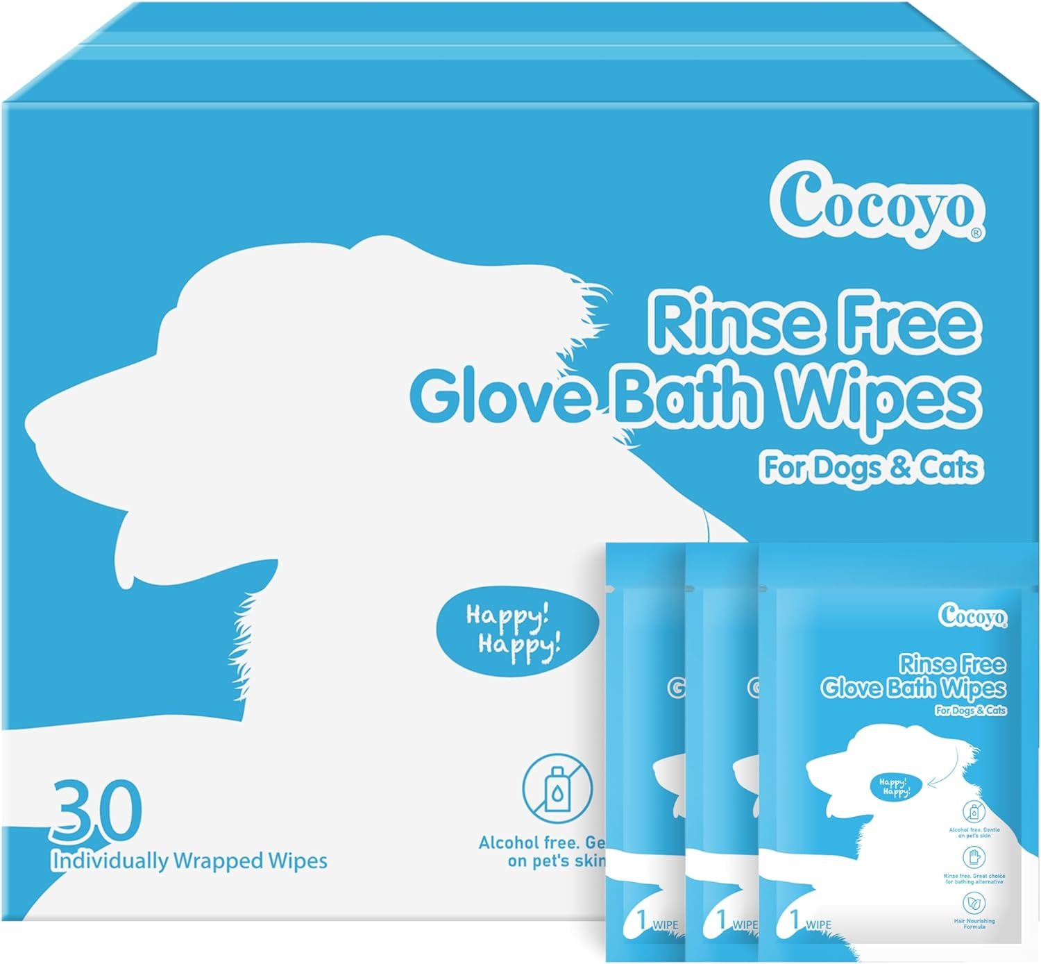 COCOYO Disposable Grooming Glove Wipes for Dogs & Cats I Fur Deodorizing I Fresh Moutain Pine Scent I Rinse Free & Bathing Gloves Wipes (30 Individually-Packed Glove Wet Wipes) (30 Individual Pack) - Image 2