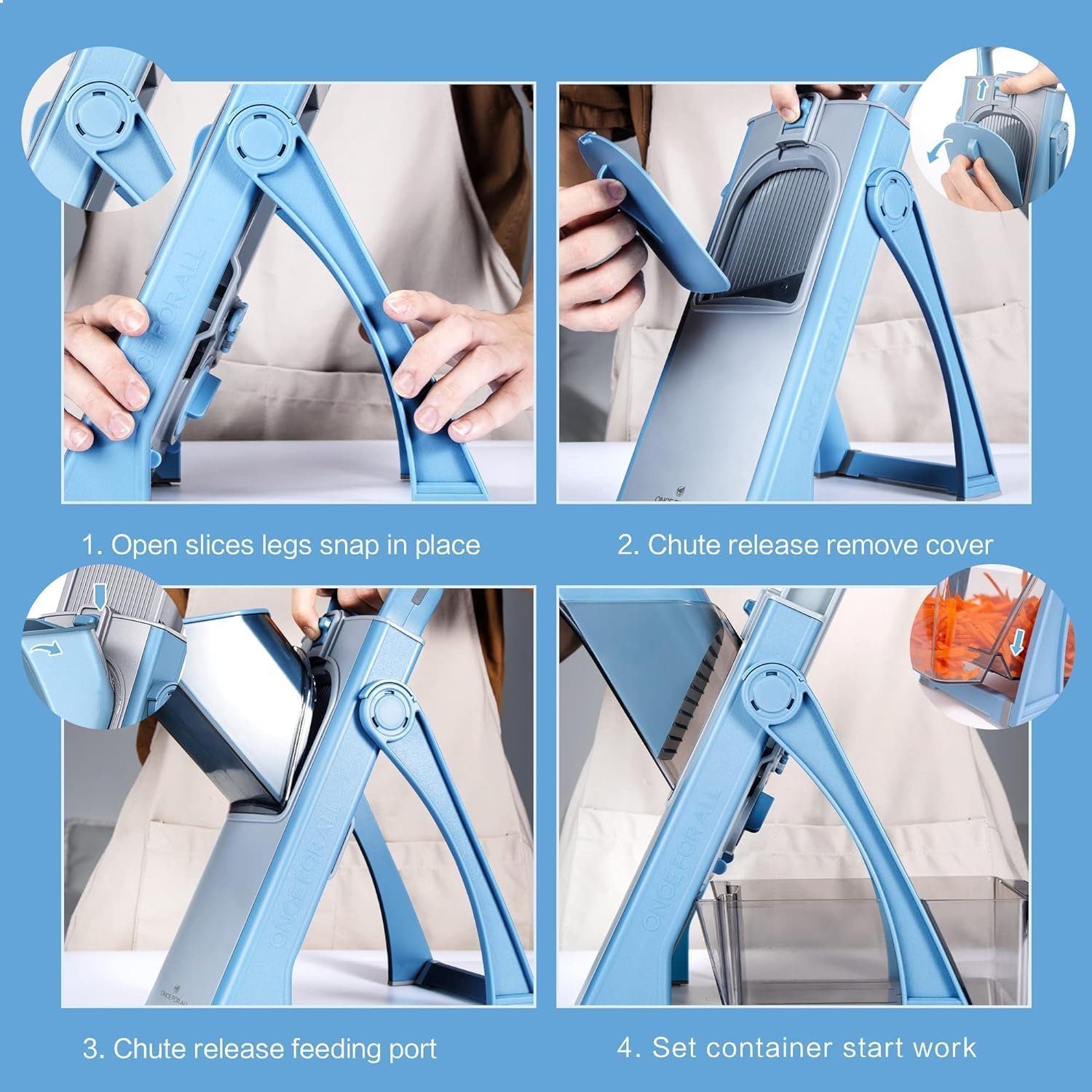 Safe Mandoline Slicer for Kitchen, Vegetable Food Chopper Potato Fries Cutter, Adjustable Thickness 0.1-8 mm, Kitchen Chopping Artifact Fast Meal Prep, 5 in 1 (Blue), Medium, A00001 - Image 5