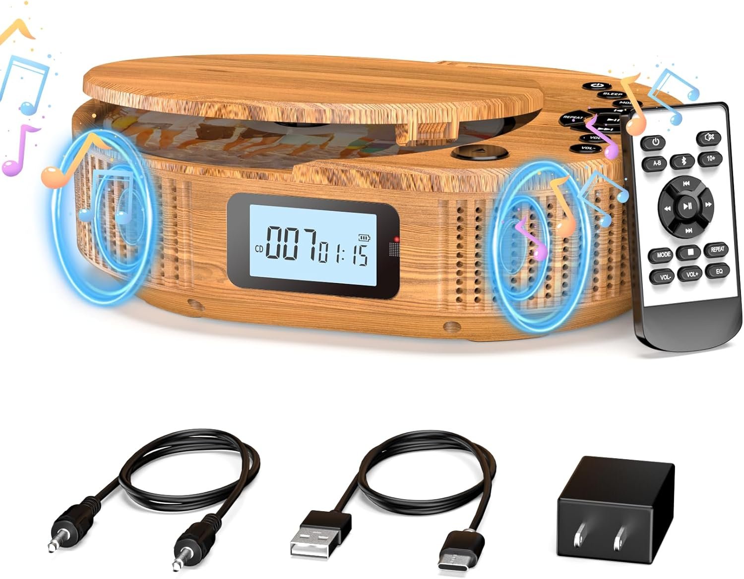 CD Player Portable, FELEMAN Upgraded Portable CD Player & Bluetooth Speaker 2 in 1 Combo, Rechargeable Boombox CD Player for Car/Home with Remote Control, FM Radio, Support AUX/USB, Headphone Jack - Image 2