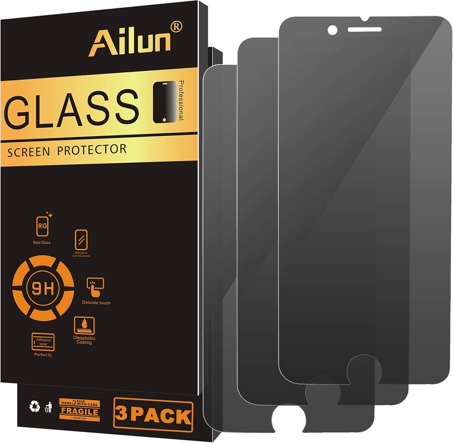 Ailun Privacy Screen Protector for iPhone SE 2020 2nd / 2022 3rd Generation, iPhone 8 7 6 6s 3Pack Anti Spy Private Tempered Glass - Image 2