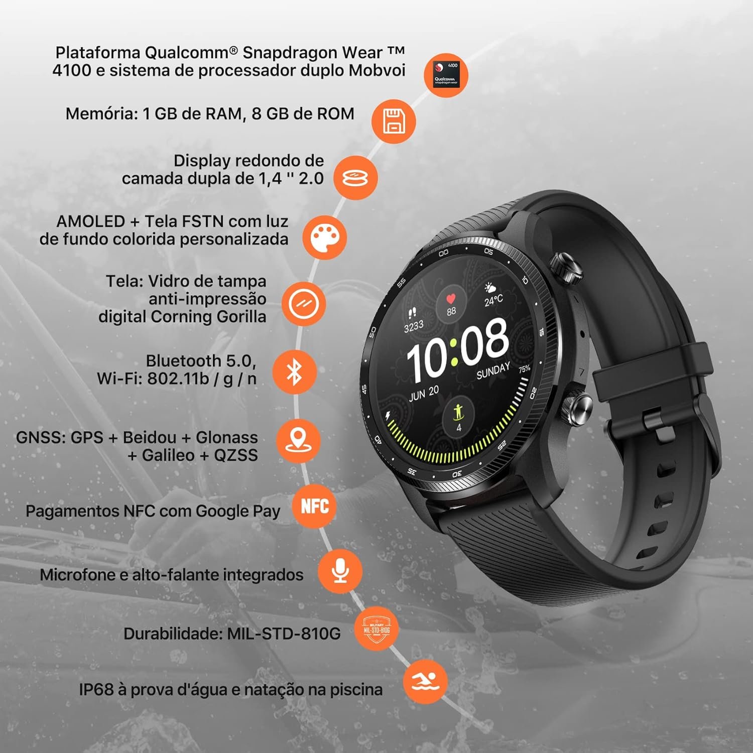 Ticwatch Pro 3 Ultra GPS Smartwatch Qualcomm SDW4100 and Mobvoi Dual Processor System Wear OS Smart Watch for Men Fatigue Assessment 3-45 Days Battery NFC Mic Speaker iOS Android Compatible - Image 3