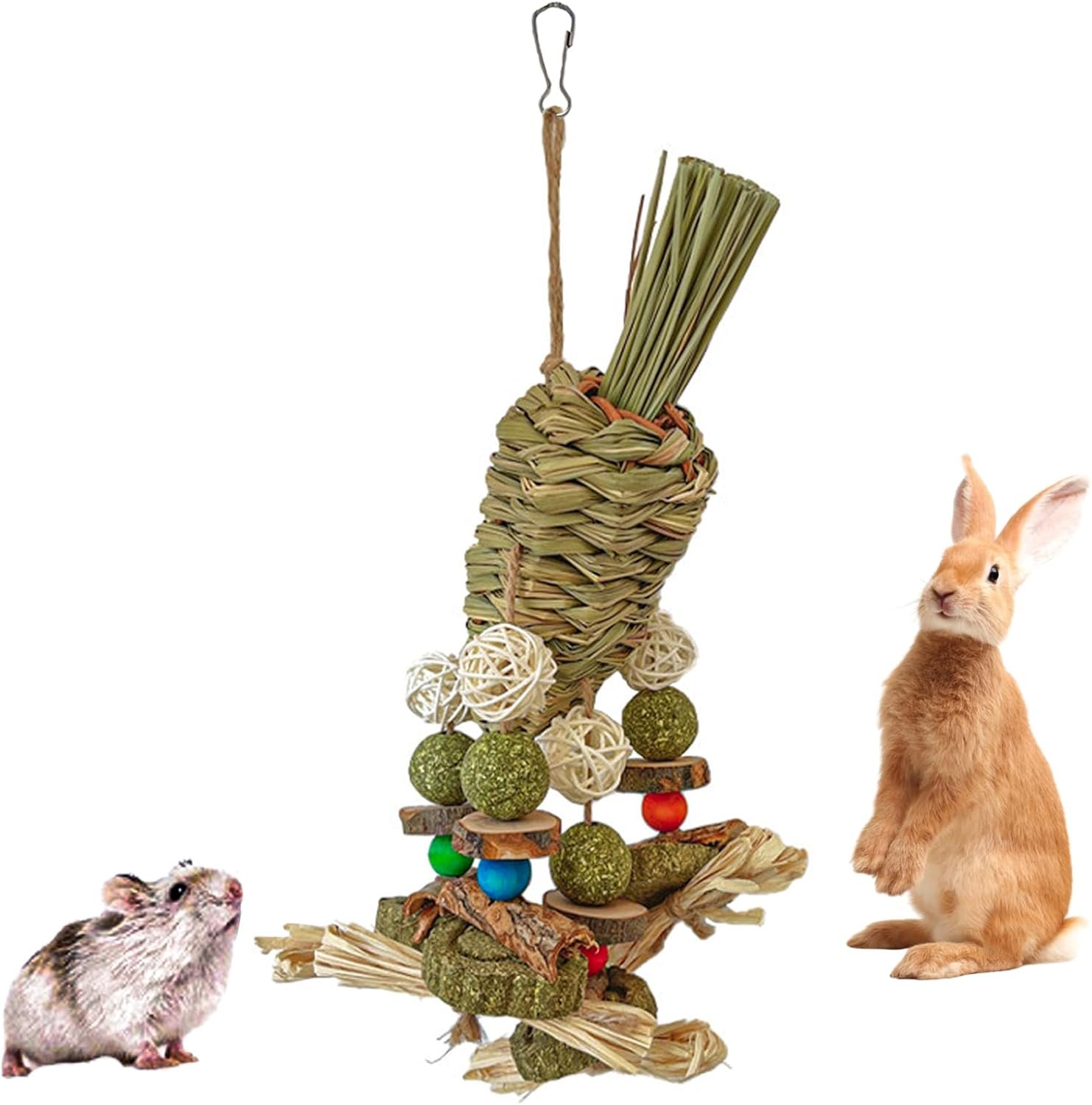 Rabbit Toy, Bunny Cage Hanging Chew Toy & Treats for Guinea Pigs Chinchillas Hamsters Rats and Other Small Pets Teeth Grinding - Image 2