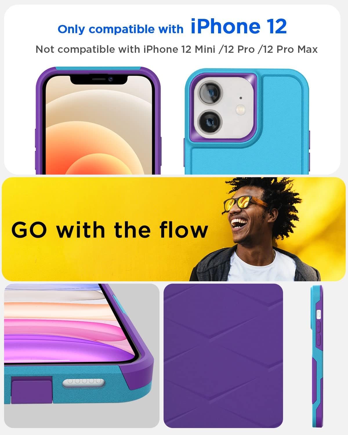 AICase for iPhone 12/iPhone 12 Pro Case with Glass Screen Protector,Heavy Duty Drop Protection Full Body Rugged Shockproof Military Protective Tough Durable Cover for iPhone 12/iPhone 12 Pro 6.1"_3 - Image 3