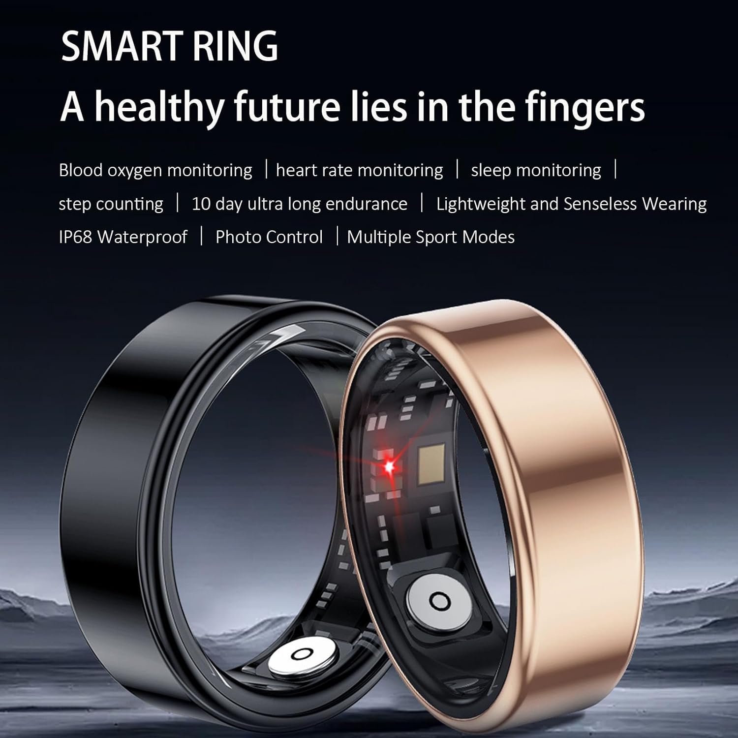 Smart Ring Fitness Tracker for Men Women, Health Sleep Heart Rate Blood Oxygen Tracker Smart Ring with Wireless Charger Box, IP67 Waterproof Bluetooth Tracker Rings, Free APP (Black)… - Image 6