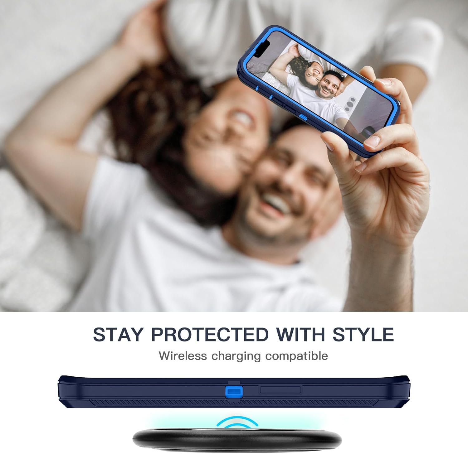 Hucasok Compatible with iPhone 13 Case Shockproof Rugged Full Body Protection Heavy Duty Dust/Drop Proof 3-Layer Cover Case for Apple iPhone 13 Case 6.1 inch 2021,Navy Blue/Blue - Image 8