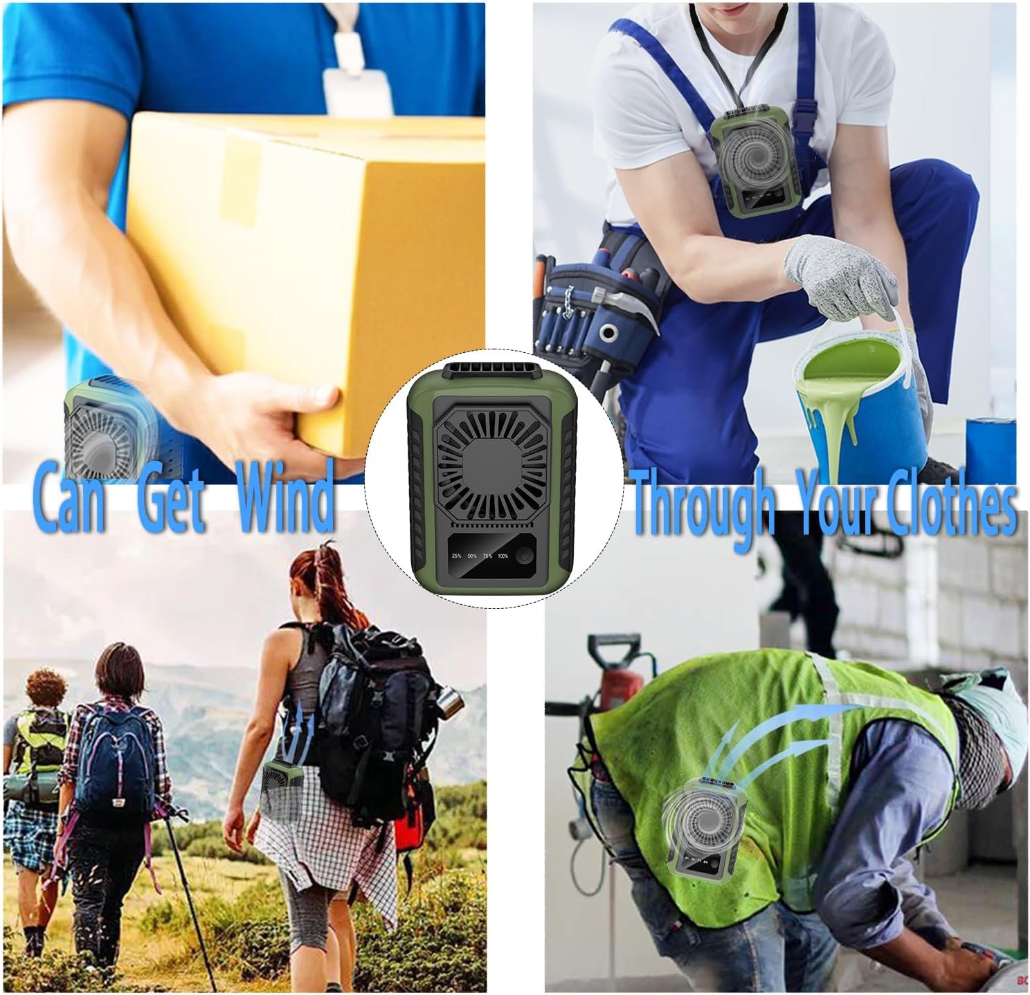 10000mAh Upgraded Waist Fan - Stepless Adjustable Speed, Rechargeable Neck Fan with over 24 hours Working time, 12000RPM Airflow, Cooling Fan with Lanyard, for Outdoor Scenario, Green - Image 6