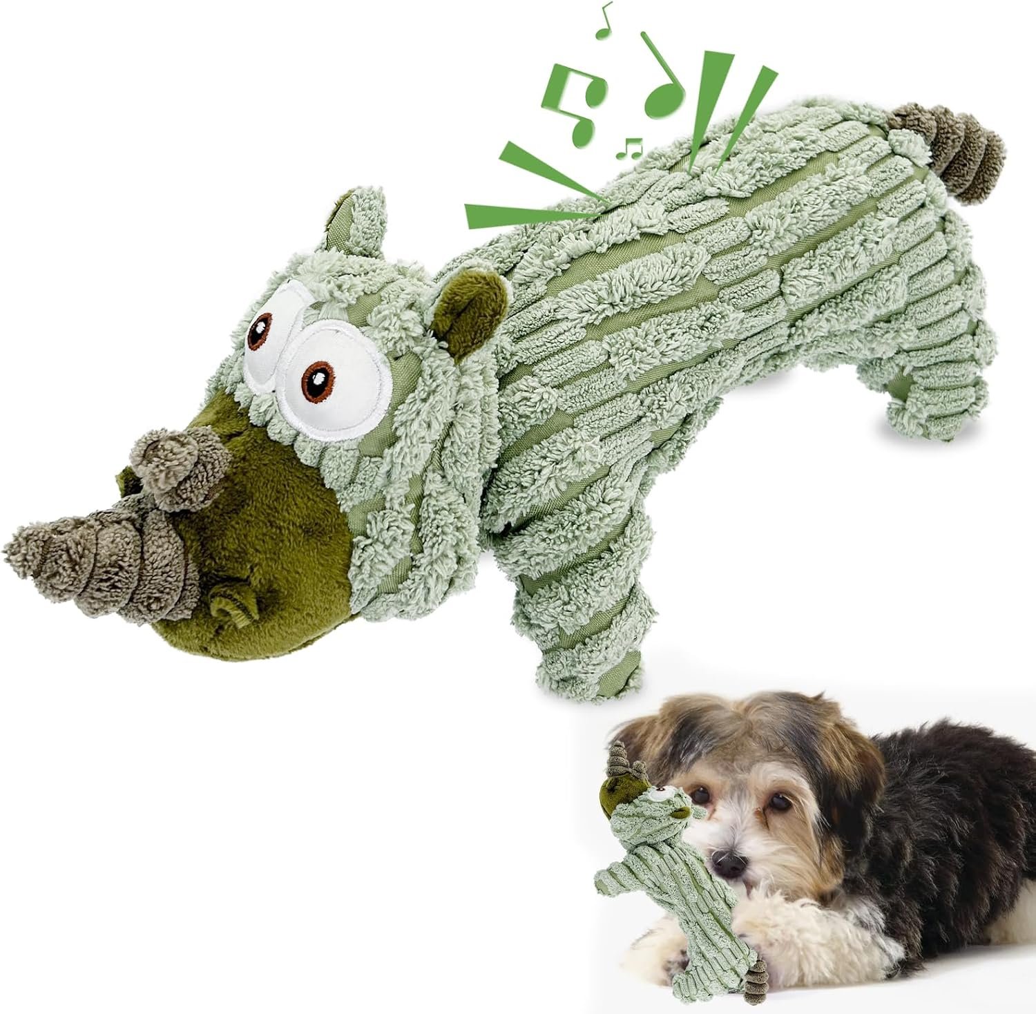 Squeaky Dog Toys for Small Dogs, Cute Plush Dog Toys with Crinkle Paper, Interactive Dog Chew Toys for Puppy, Small, Middle Dogs (Rhinoceros) - Image 2