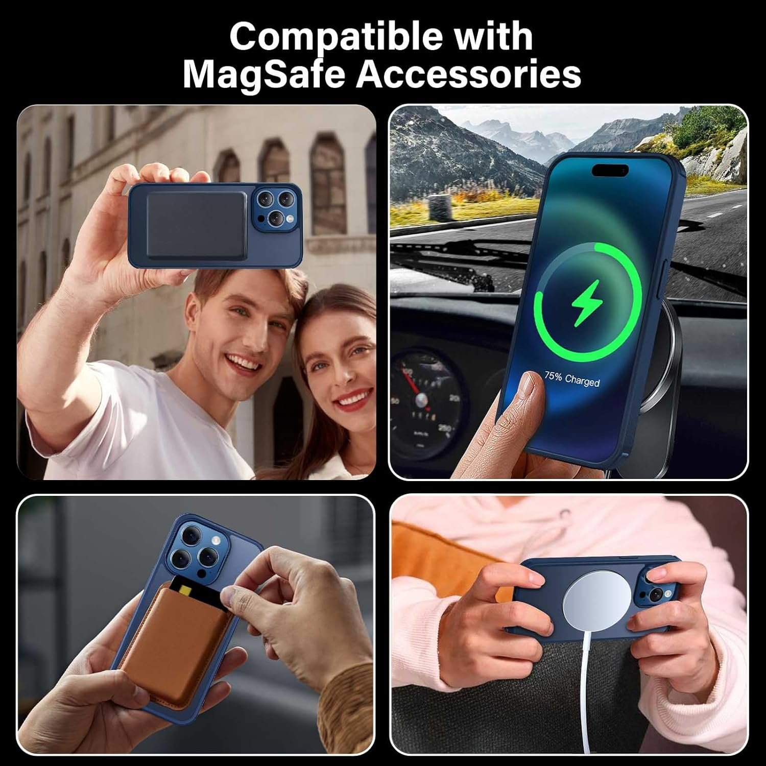 for iPhone 15 Pro Max Case 360°Magnetic Ring Stand, Compatible with Magsafe, Military Grade Shockproof, Translucent Back with Ring Holder Protective Phone Cover for iPhone 15 ProMax Blue - Image 5