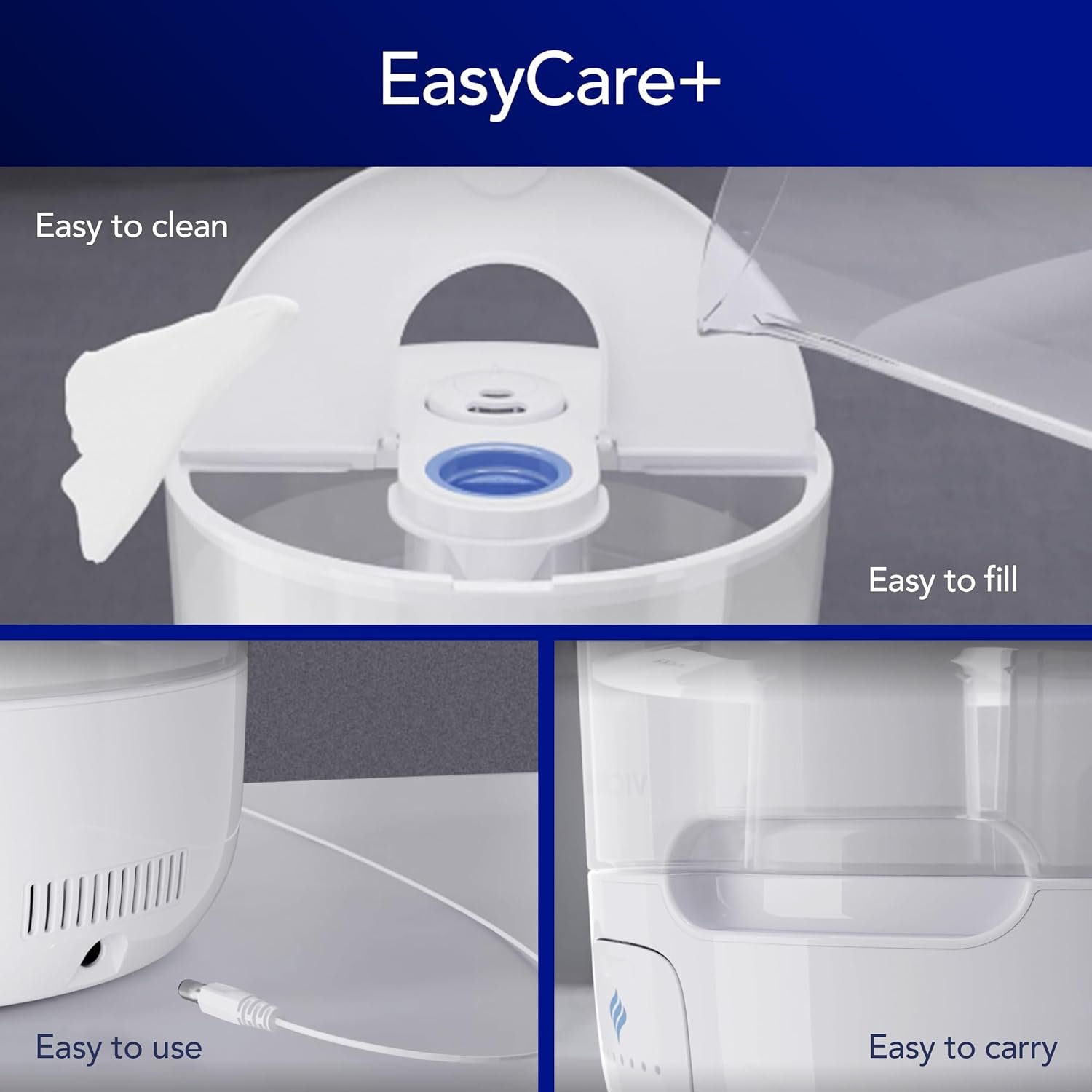 Vicks EasyCare Plus Top Fill Filter-Free Cool Mist Humidifier, Small Room–For Vapors 2 Ways –Works with Vicks VapoPads and VapoSteam, White - Image 7
