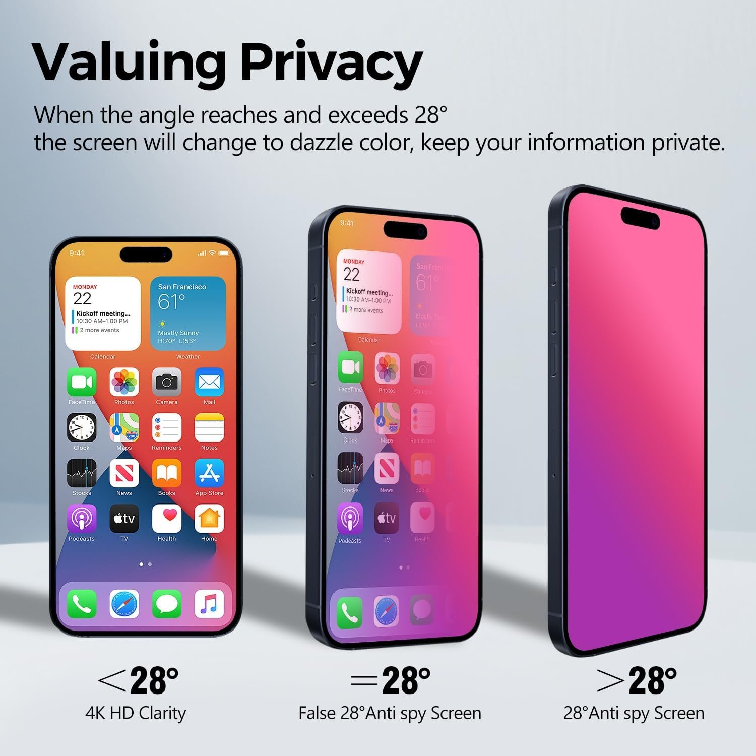 2 Pcs Dazzling Gradient Colorful Anti-Spy Tempered Glass Screen Protector Compatible with iPhone 15 pro max, Electroplated Anti-Blue Light, HD Anti-scratch Privacy Protection, 6.7 inch with Aid Frame - Image 4
