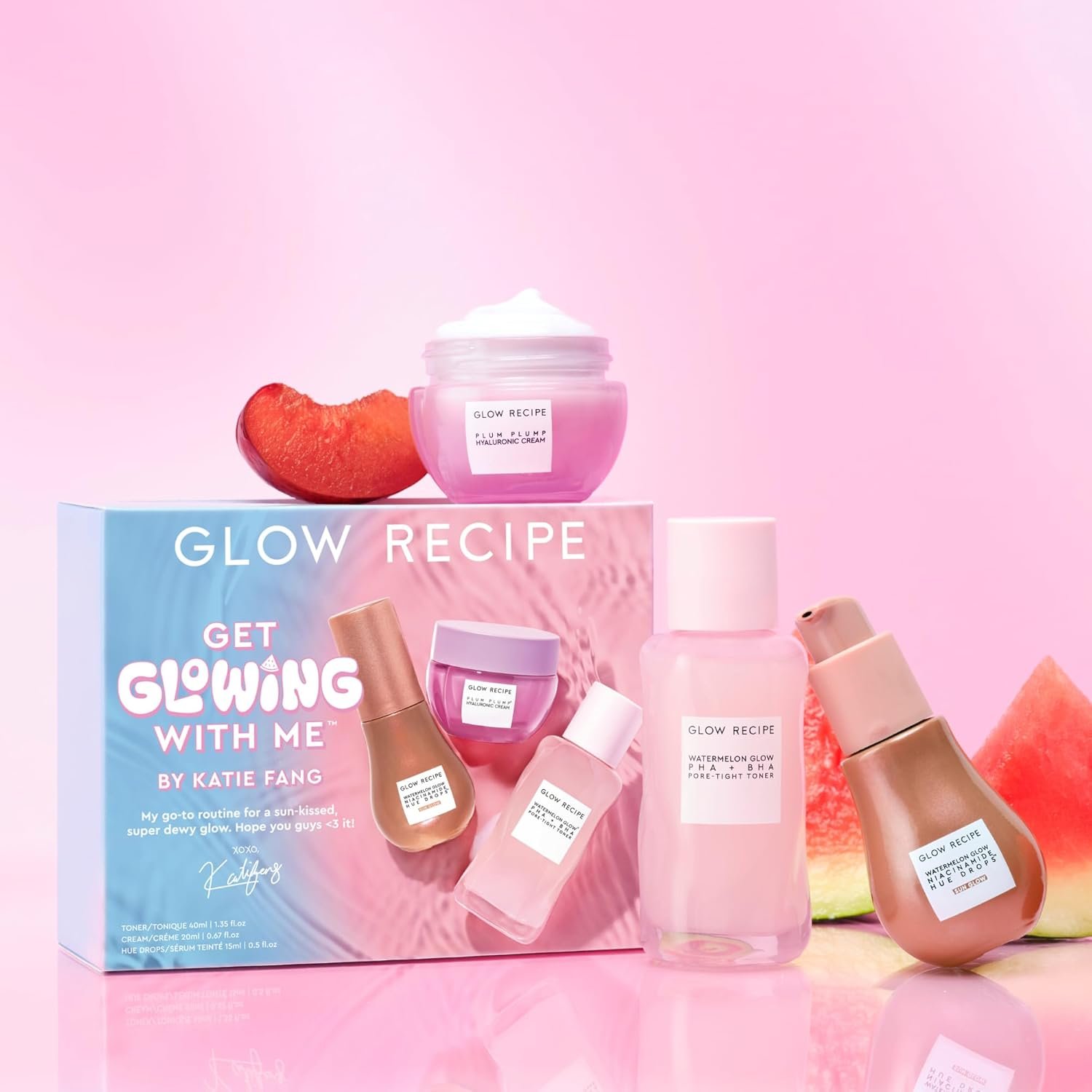 Glow Recipe Get Glowing With Me Kit by Katie Fang - PHA + BHA Face Toner & Gentle Face Exfoliant + Plum Plump Hyaluronic Acid Moisturizer Face Cream + Hue Drops Tinted Serum (3 Count) - Image 10