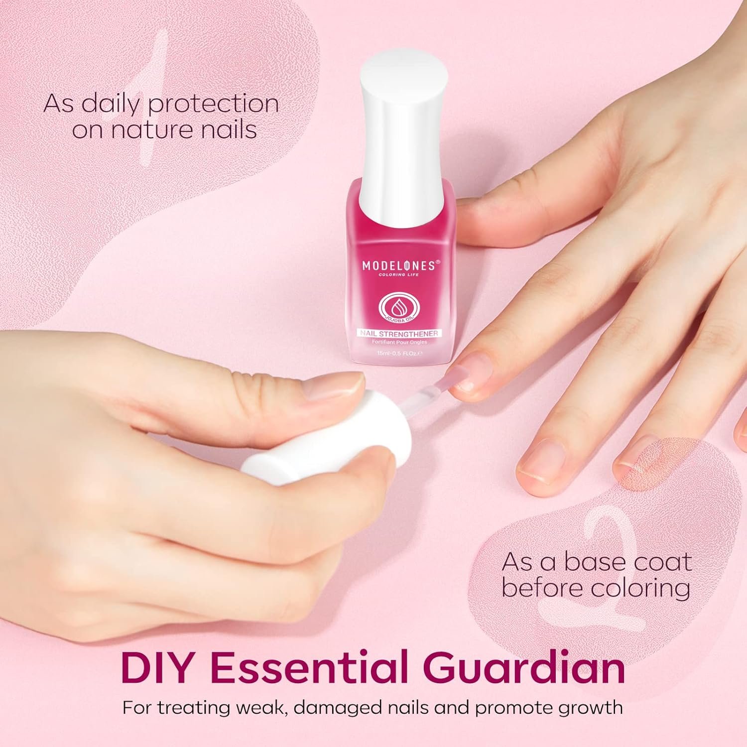 Modelones Nail Strengthener for Thin Nails and Growth, Treatment Repair Damaged Nails, Hardener Extra Strong Nail Care Quick Dry Base Coat Nail Polish, 0.5 oz, 1-Pack - Image 6