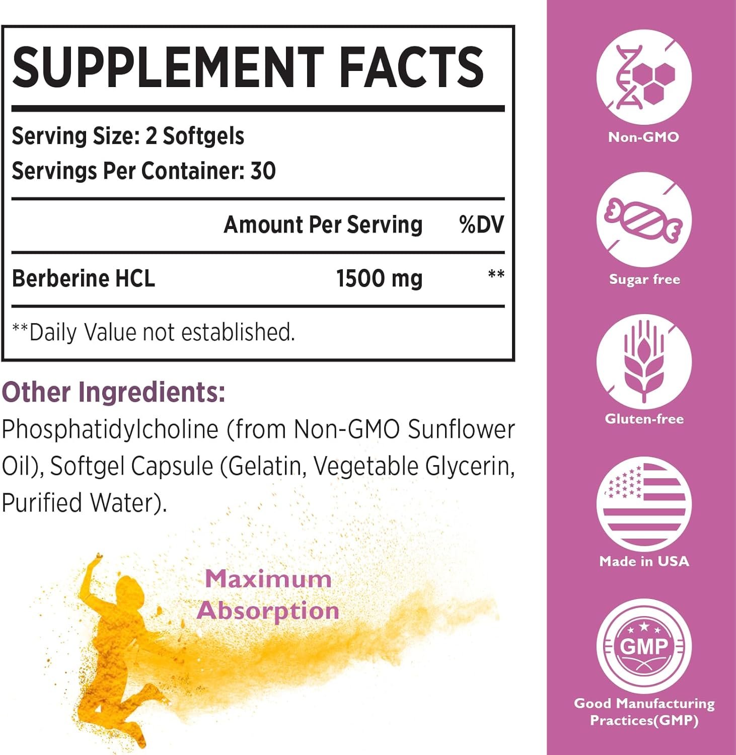 Berberine HCL Supplement 1500mg - High Bioavailability Liposomal Berberine Capsules for Women and Men, AMPK Activator - Image 7