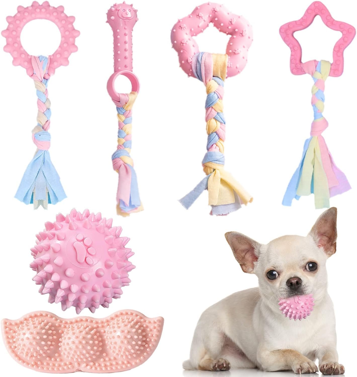 Puppy Toys,6 Pack Puppy Chew Toys for Teething Small Breed,Cute Pink Small Dog Chew Toys,Soft Rubber Durable Dog Teething Toys,Puppy Teething Toys for Small Puppies, Dog Toys Set - Image 2