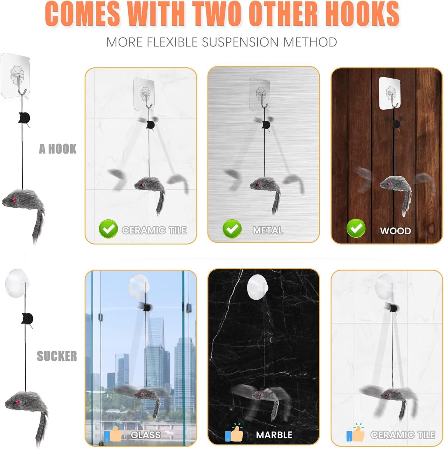 FYNIGO 2 Pcs Self Play Hanging Door Cat Mouse Toys for Bored Indoor Adult Cats Kitten,Interactive Cat Mice Toys for Hunting Exercising Eliminating Boredom, for All Breeds - Image 6