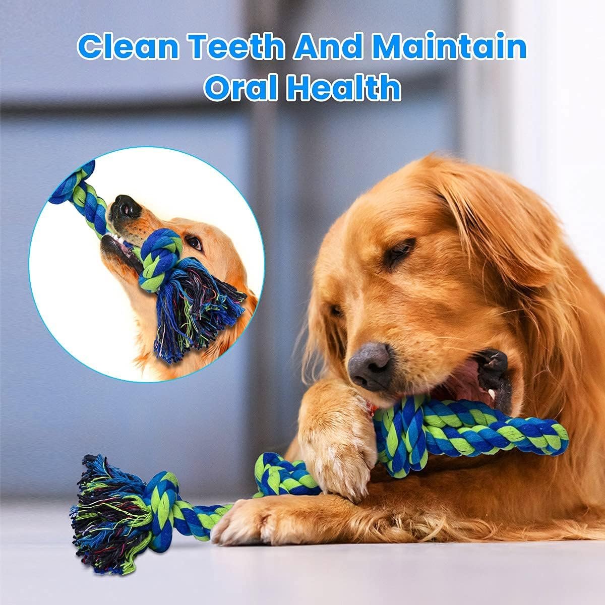Feeko Dog Rope Toys for Large and Medium Aggressive Chewers, 2 Pack Heavy Duty Dog Rope Toy for Large Breed, Indestructible Dog Chew Toys, Tug of War Dog Toy, 100% Cotton Teeth Cleaning - Image 5
