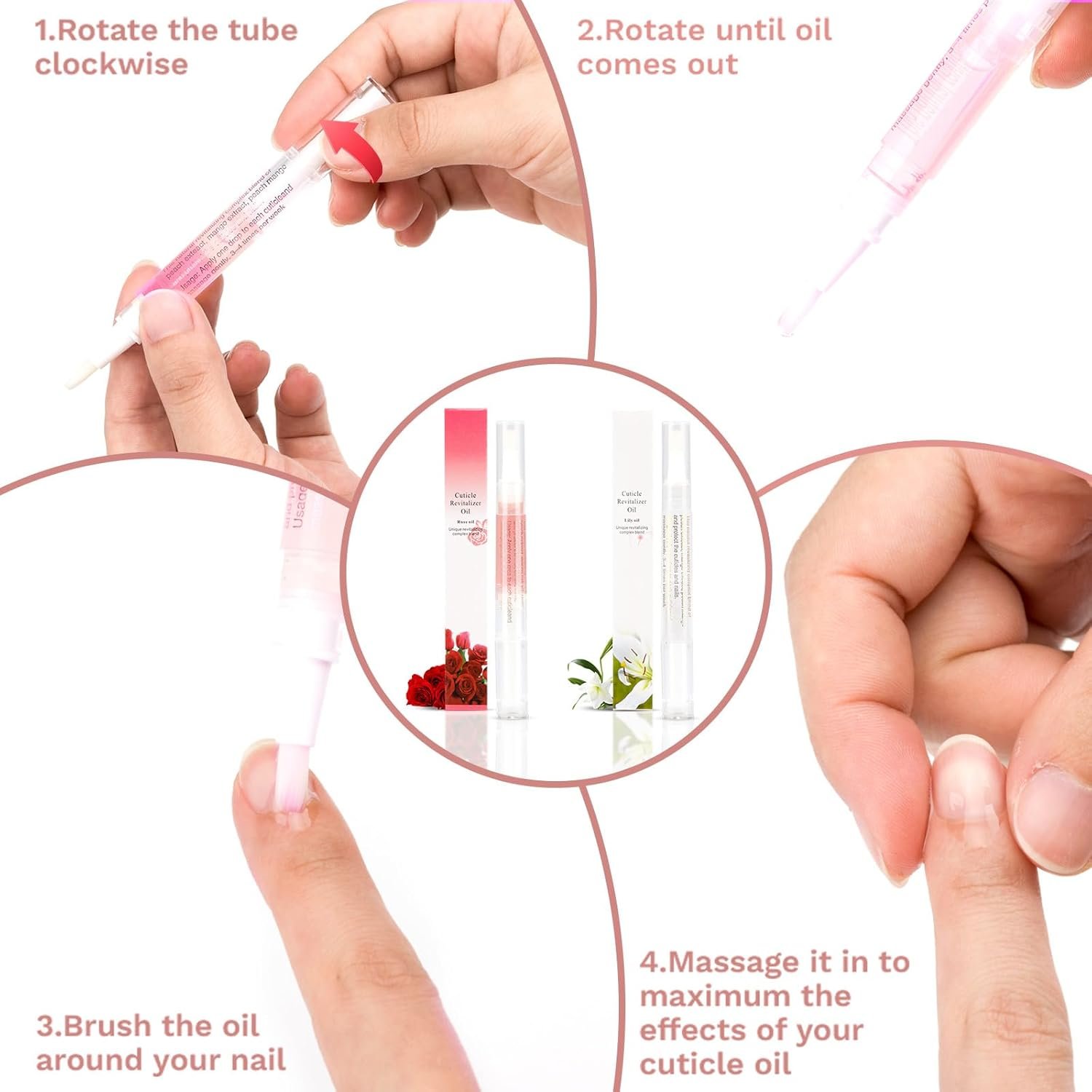 Meschett 2PCS Cuticle Oil Pens for Nail Care,Cuticle Revitalizer Oil Pen with Soft Brush,Cuticle Oil to Prevent Nail Cracking and Dry (Lily & Rose Flavor) - Image 6