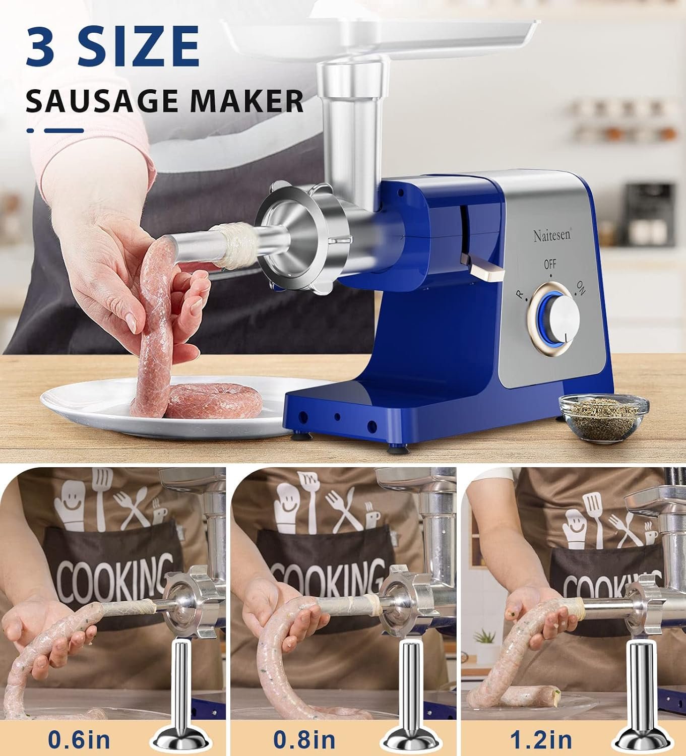 3000W Electric Meat Grinder Sausage Maker Machine Food Grinder with 3 Stainless Steel Sausage Stuffer Tube 3 Grinding Plates Hamburger Press Kubbe Kit for Home Kitchen - Image 5