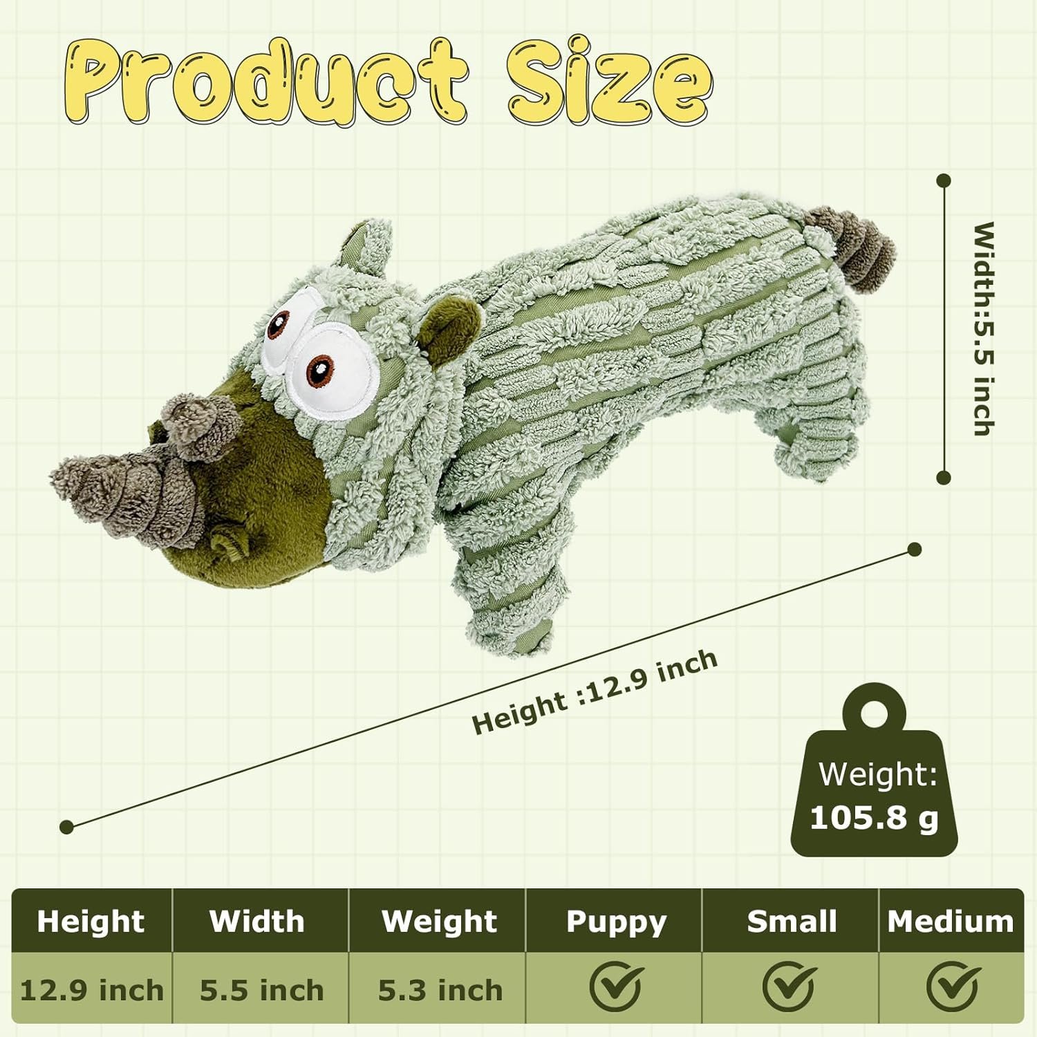 Squeaky Dog Toys for Small Dogs, Cute Plush Dog Toys with Crinkle Paper, Interactive Dog Chew Toys for Puppy, Small, Middle Dogs (Rhinoceros) - Image 6