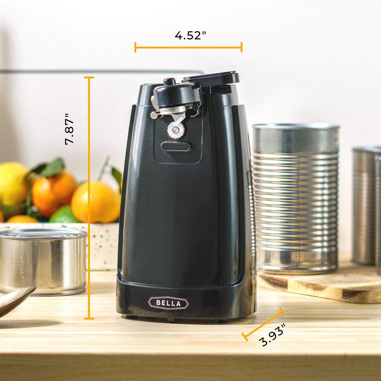 BELLA Electric Can Opener and Knife Sharpener, Multifunctional Jar and Bottle Opener with Removable Cutting Lever and Cord Storage, Stainless Steel Blade, Black - Image 4